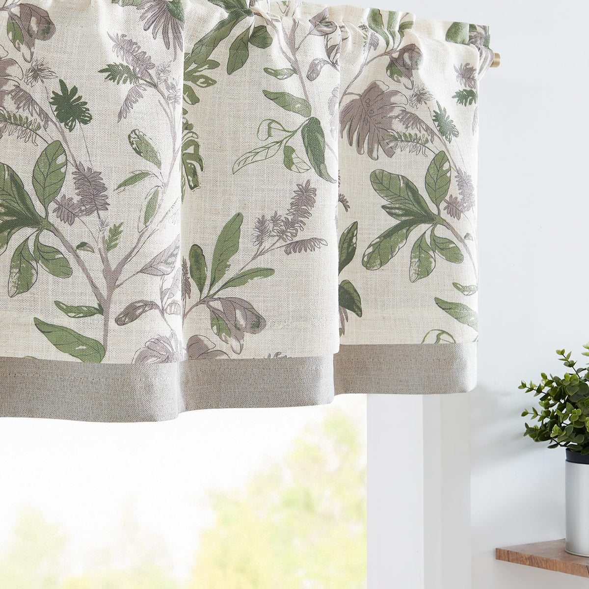 jinchan Floral Linen Kitchen Valance Curtain, 50x18, 1 Panel, Green