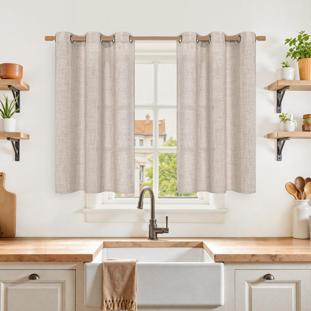 YoungsTex Linen Kitchen Window Curtains 40 Inch Length 2 Panels