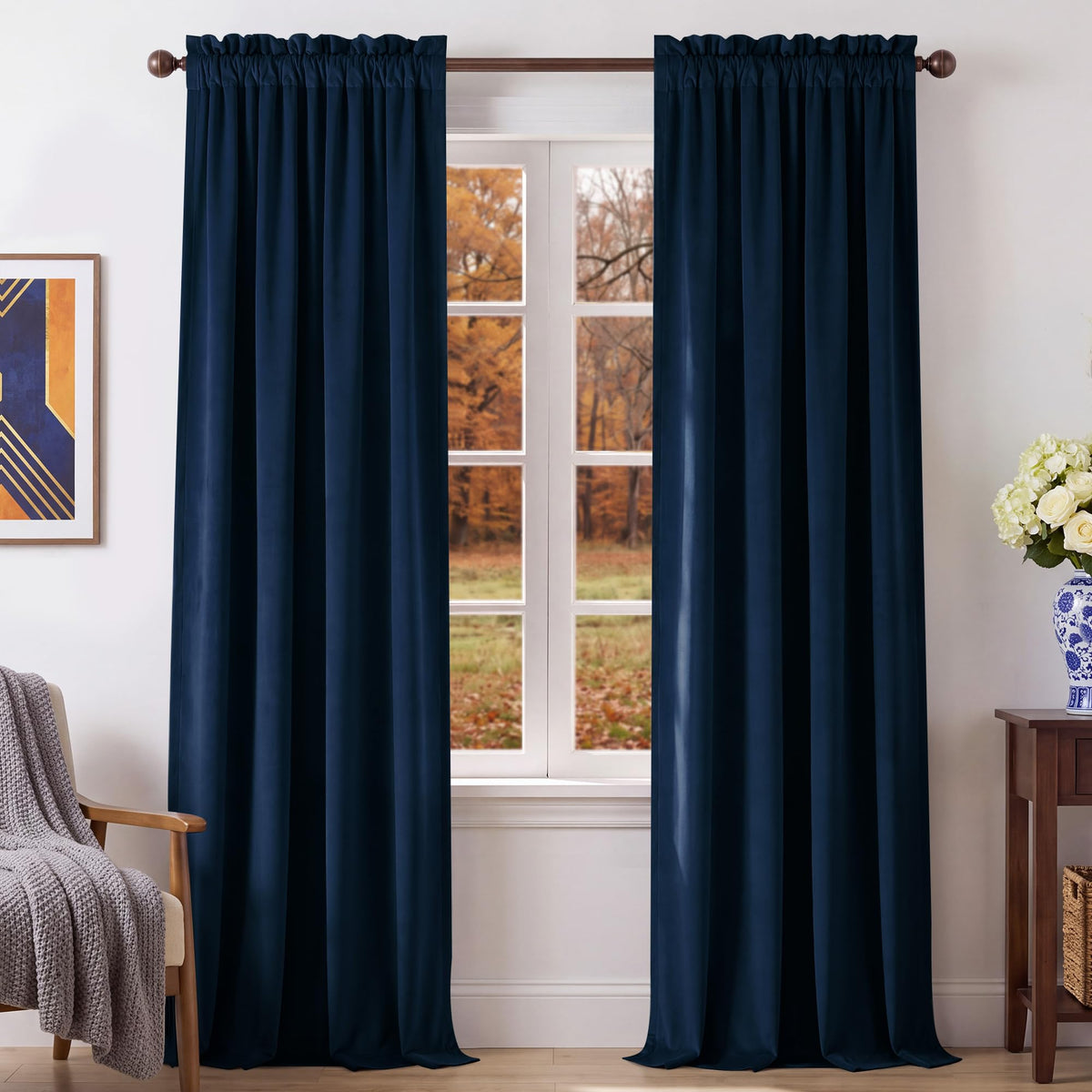 NICETOWN Black Out Velvet Curtains 63 inches Long for Kitchen