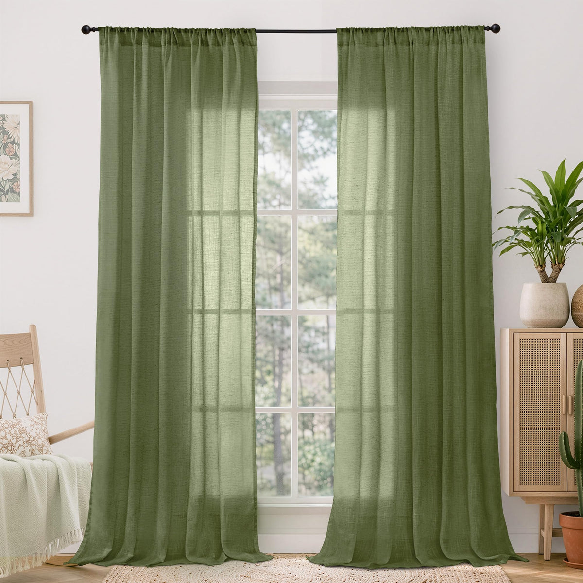 BGment Linen Kitchen Window Curtains Over Sink, 36 Inch Length Cafe Drapes