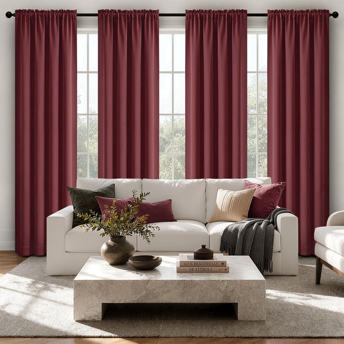 MIULEE Short 36 Inch Blackout Kitchen Window Curtain Black Set of 4 Panels