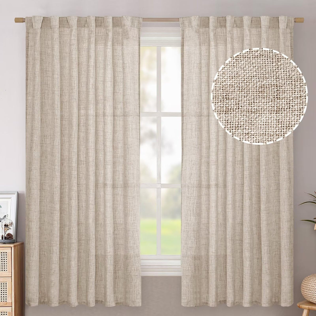BGment White Linen Kitchen Curtains 40 Inch Length for Short Window