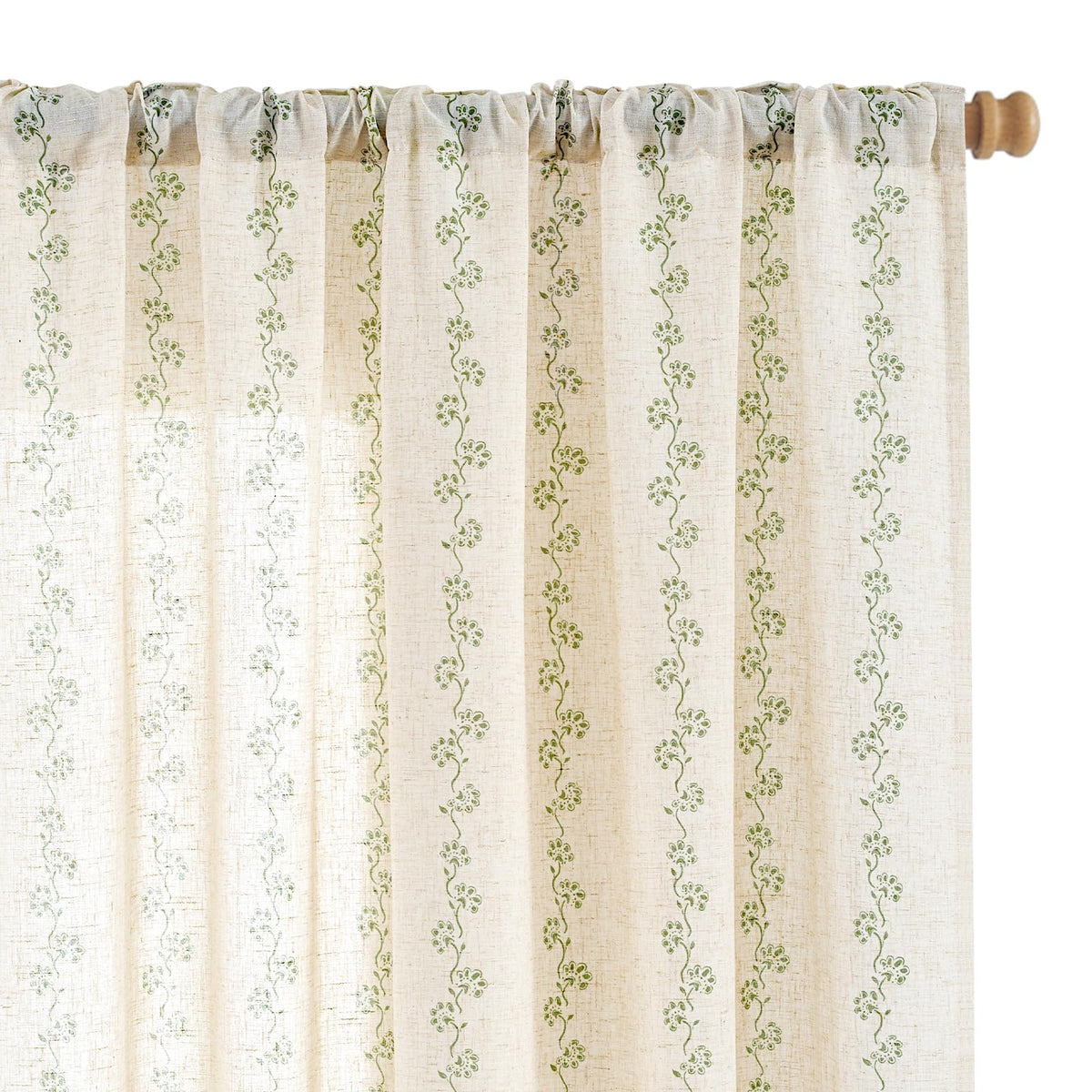 Lazzzy Green Floral Linen Curtains Farmhouse Rod Pocket 50W X 84L 2 Panels