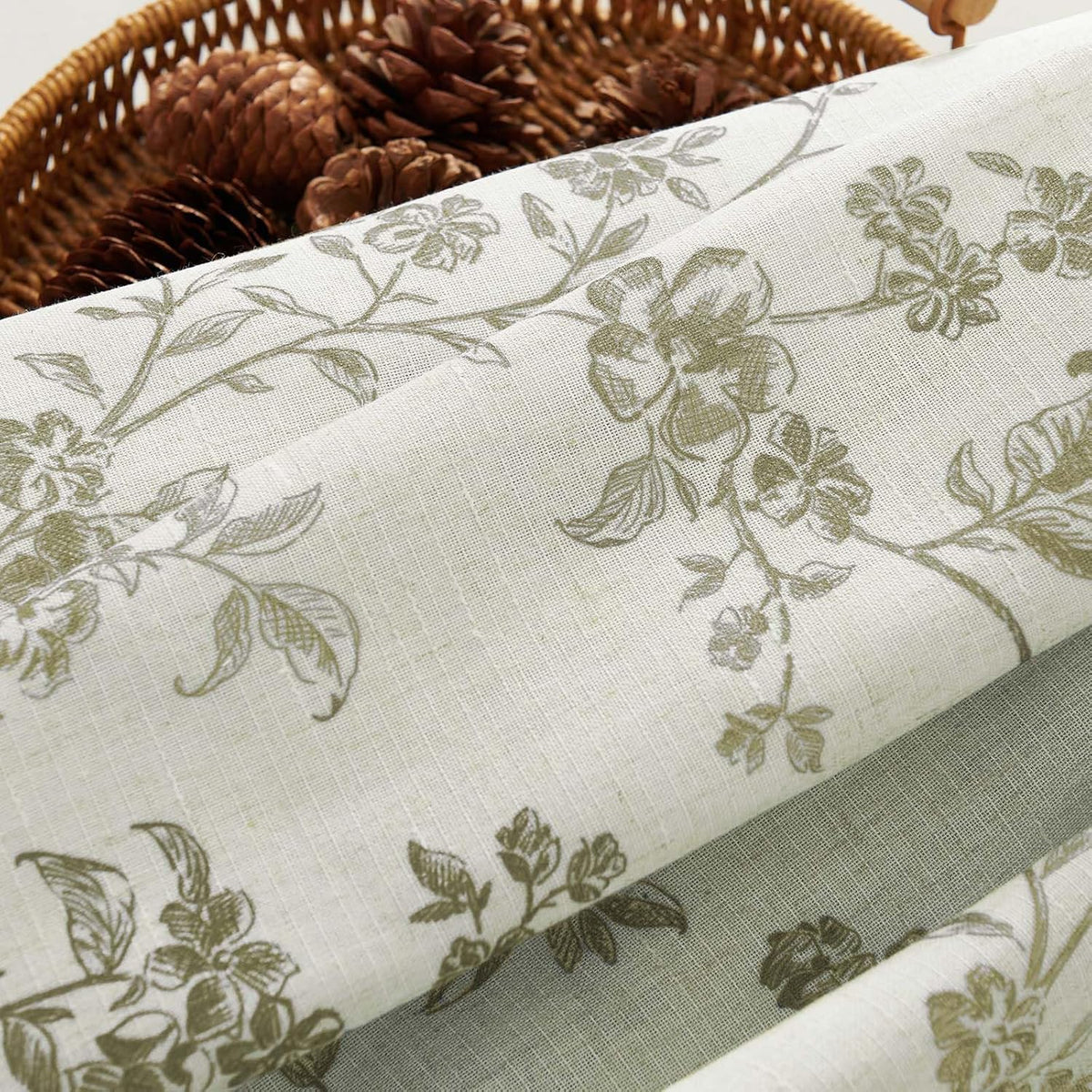 jinchan Green Linen Floral Kitchen Tier Curtains and Valance Set 3 Pieces