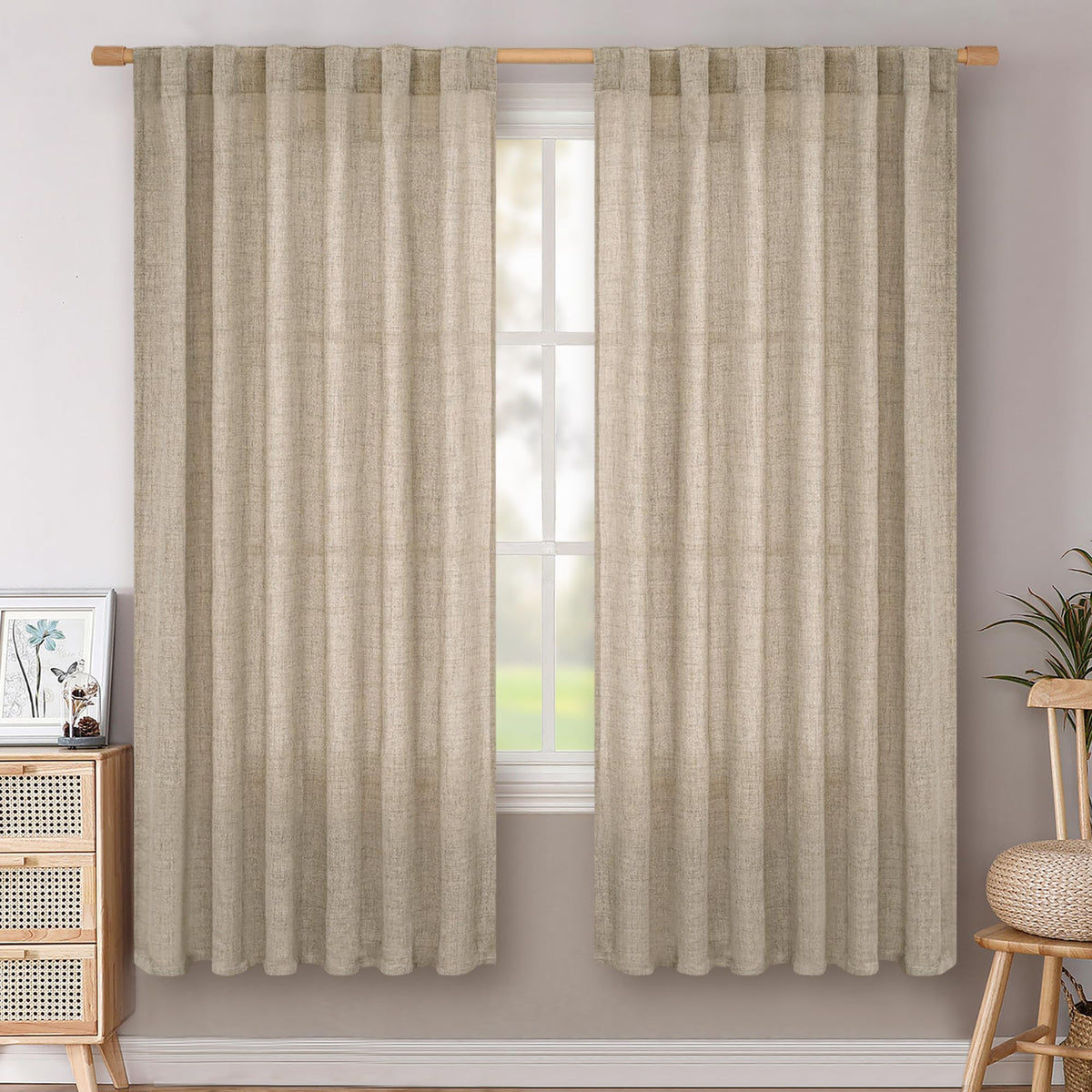 BGment White Linen Kitchen Curtains 40 Inch Length for Short Window