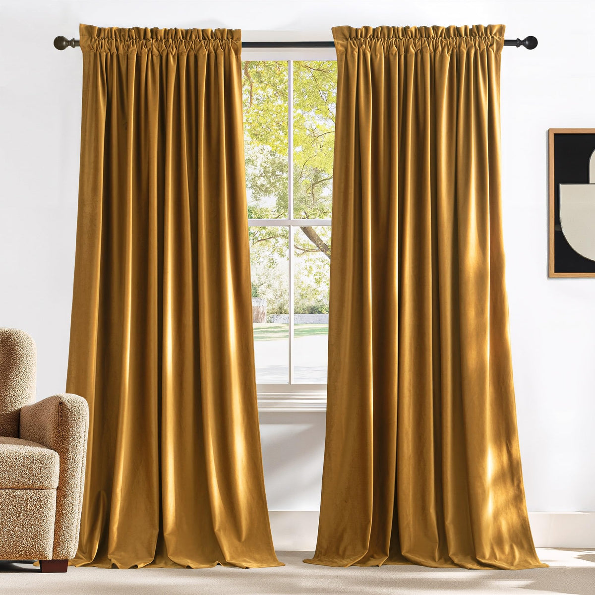 NICETOWN Black Out Velvet Curtains 63 inches Long for Kitchen