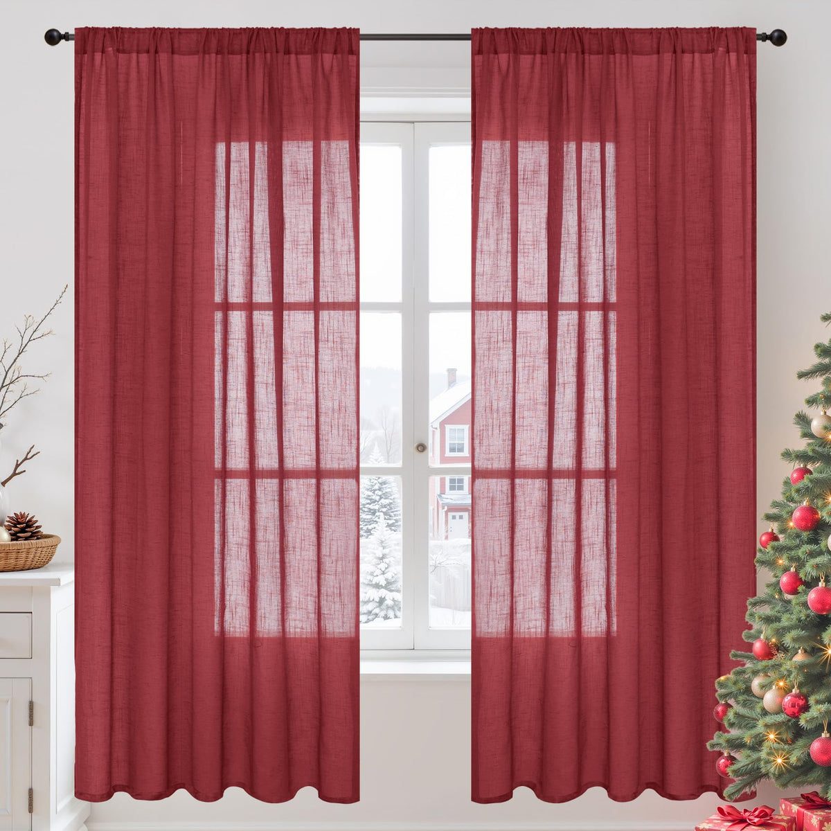 BGment Linen Kitchen Window Curtains Over Sink, 36 Inch Length Cafe Drapes
