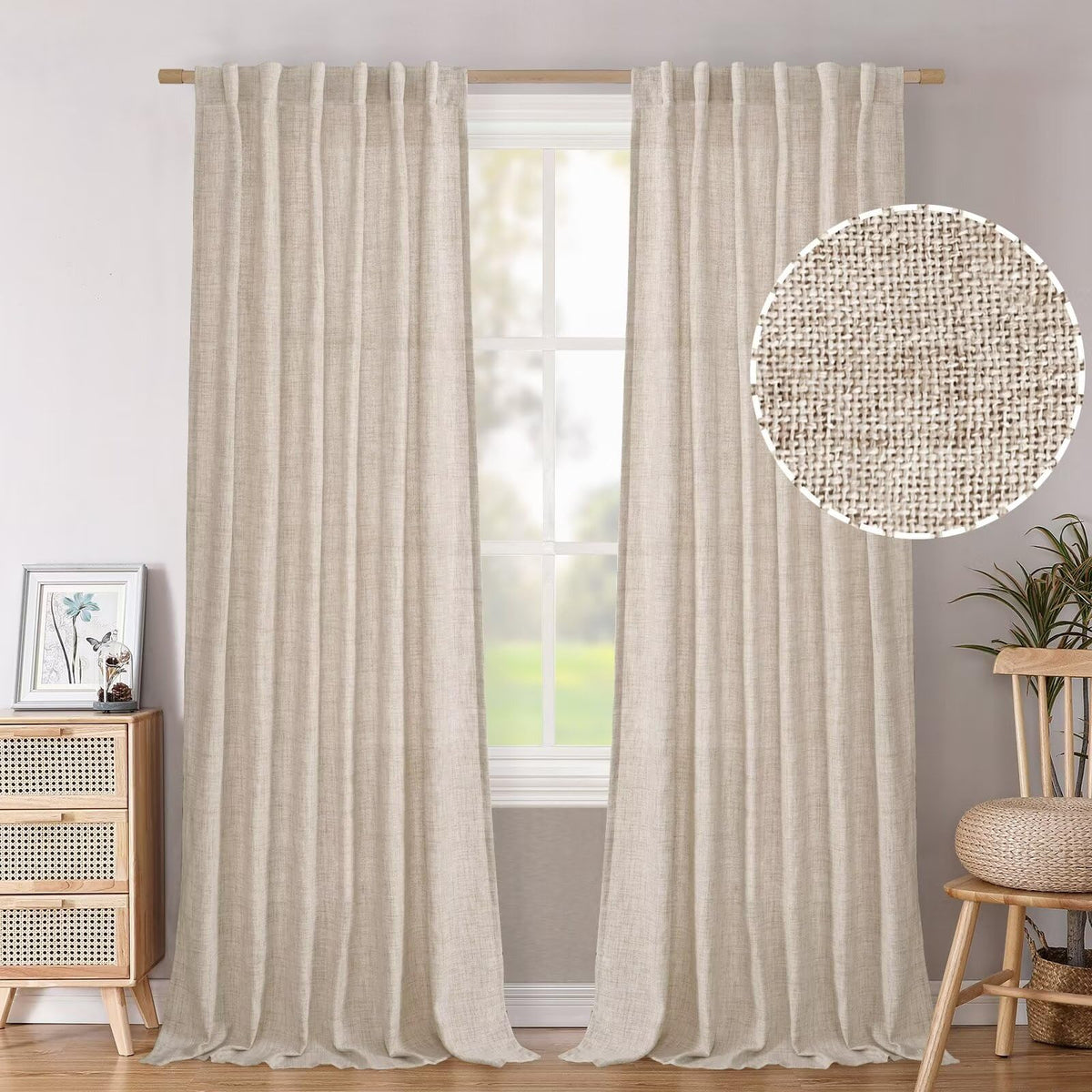 BGment White Linen Kitchen Curtains 40 Inch Length for Short Window