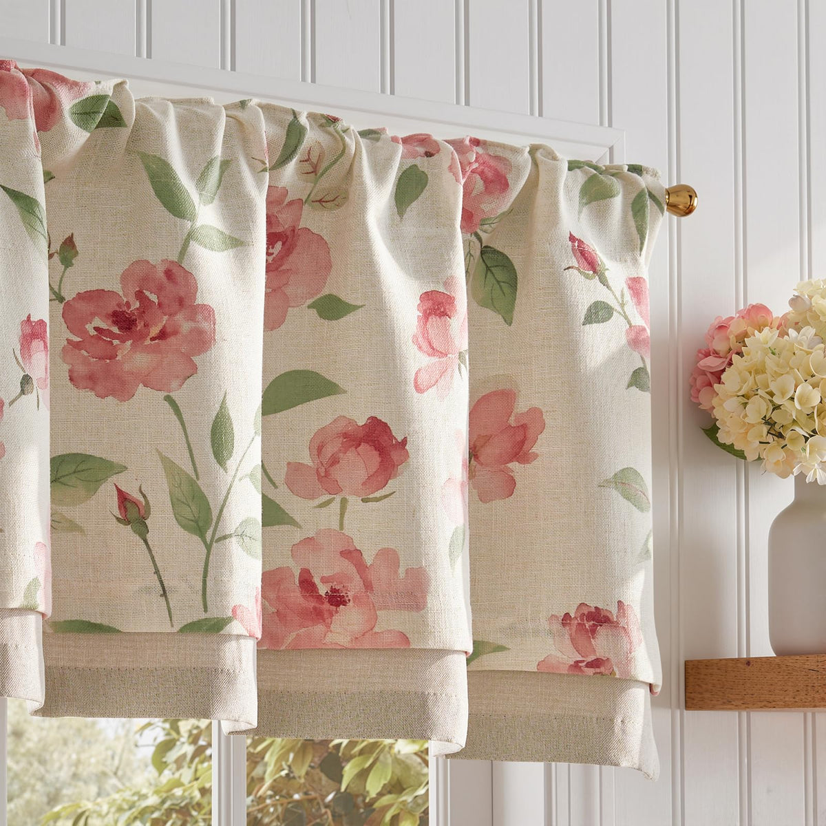 jinchan Floral Linen Kitchen Valance Curtain, 50x16, 1 Panel, Black