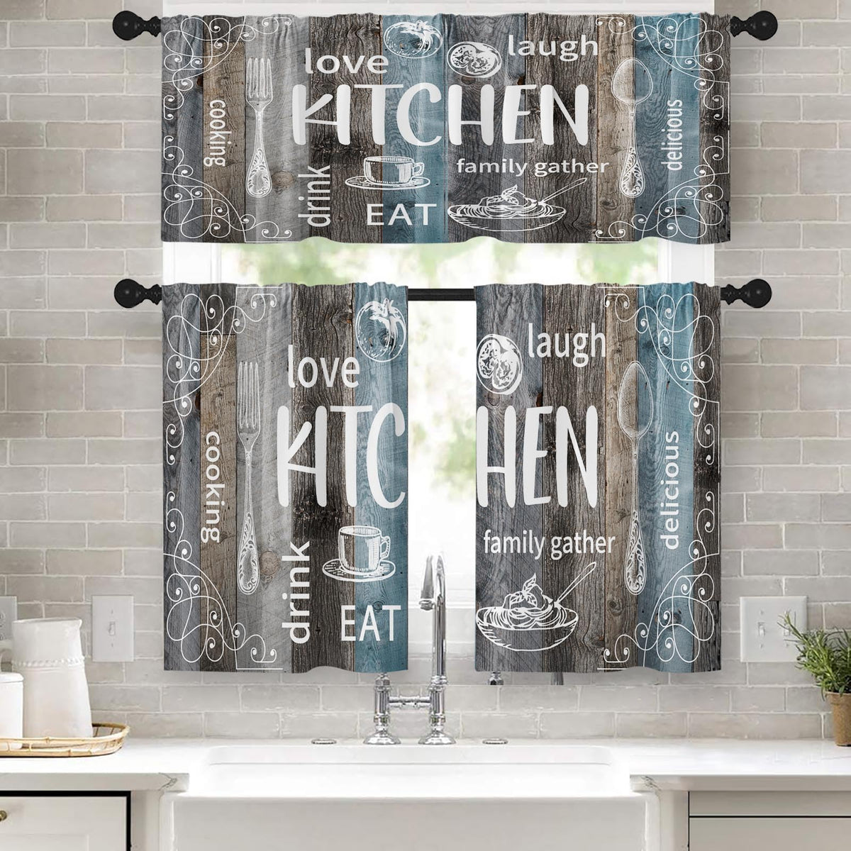 Kitchen Curtains Sets for Windows, 52x36 Inch, Farmhouse 3 Pack,