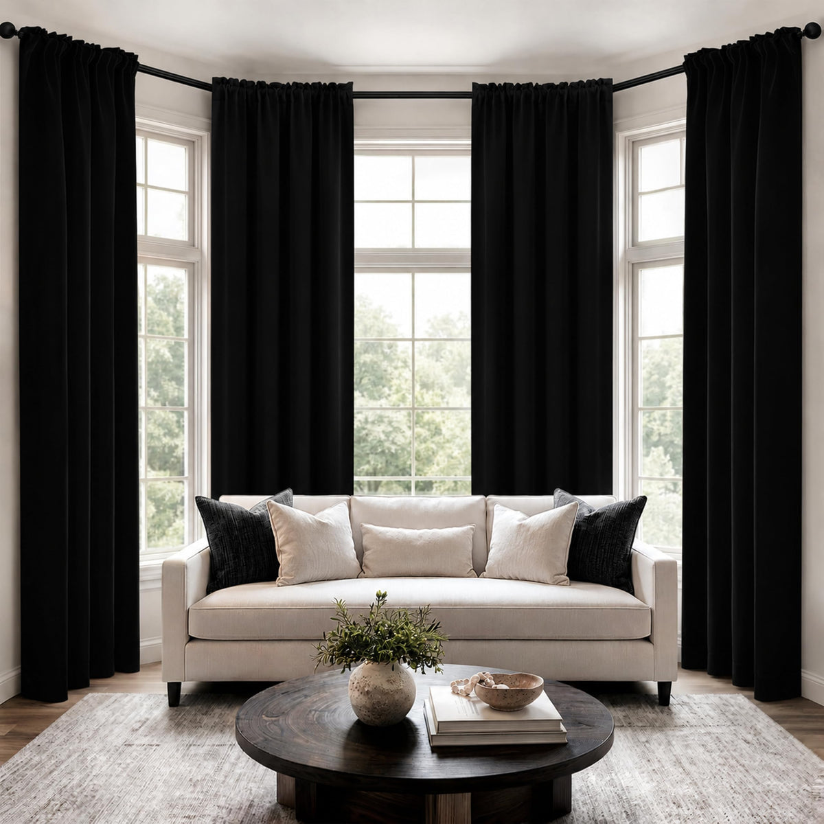 MIULEE Short 36 Inch Blackout Kitchen Window Curtain Black Set of 4 Panels