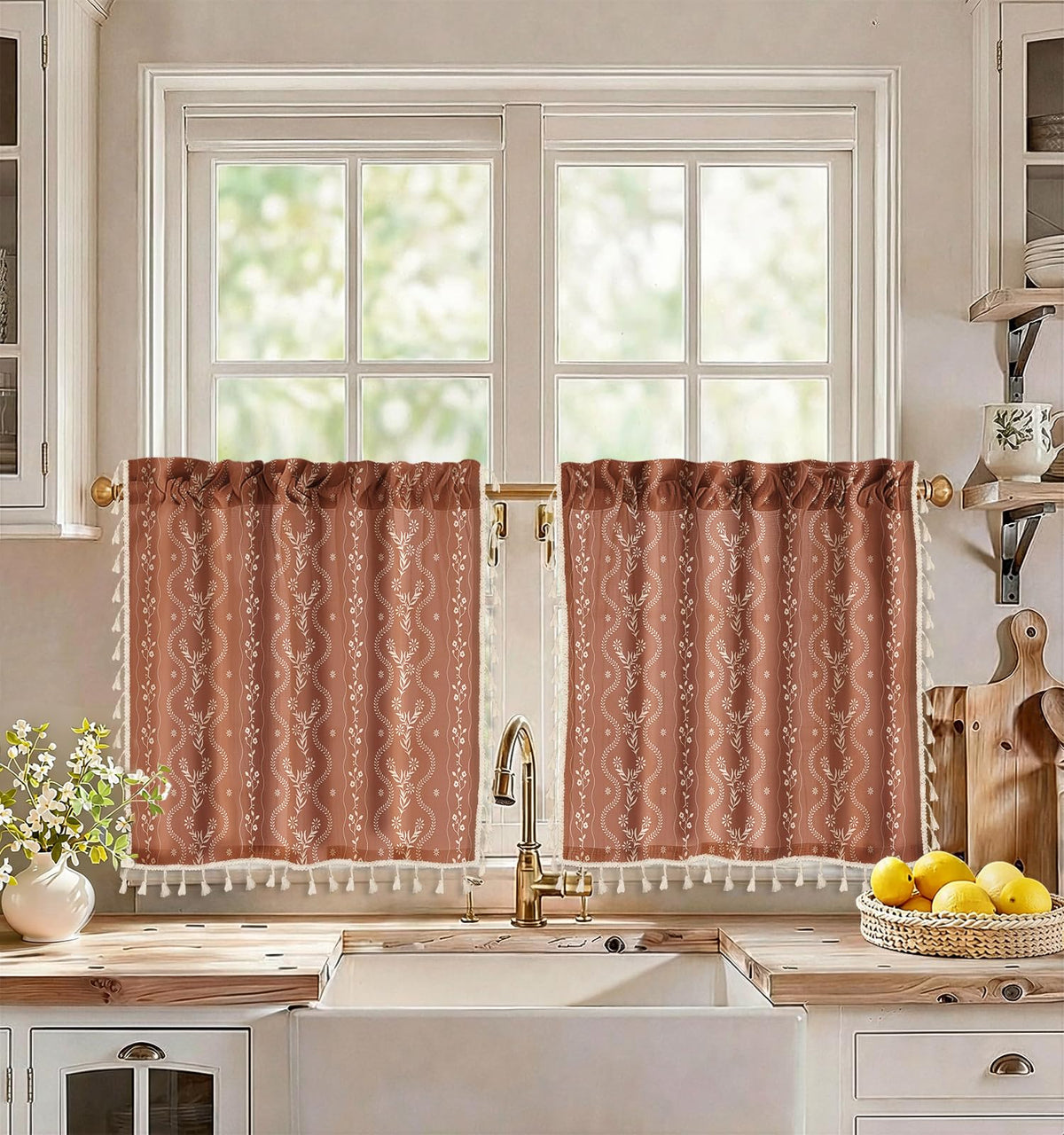 Miss Adola Boho Kitchen Tier Curtains, 36 Inch Length, Vintage Patchwork