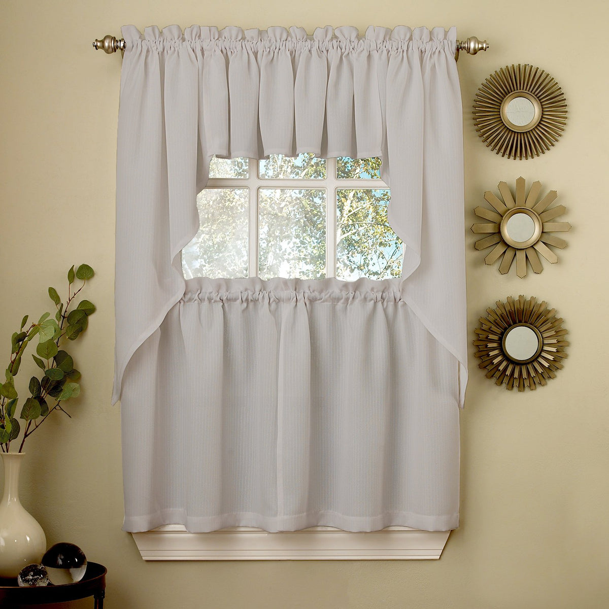 Sweet Home Collection Old World Style Floral Heavy Lace Kitchen Curtain Swag pair Hopewell Cream