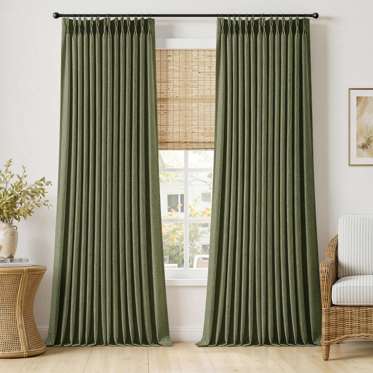 MIULEE Pinch Pleated Thick Linen Curtains 36 Inches Long 2 Panels Natural