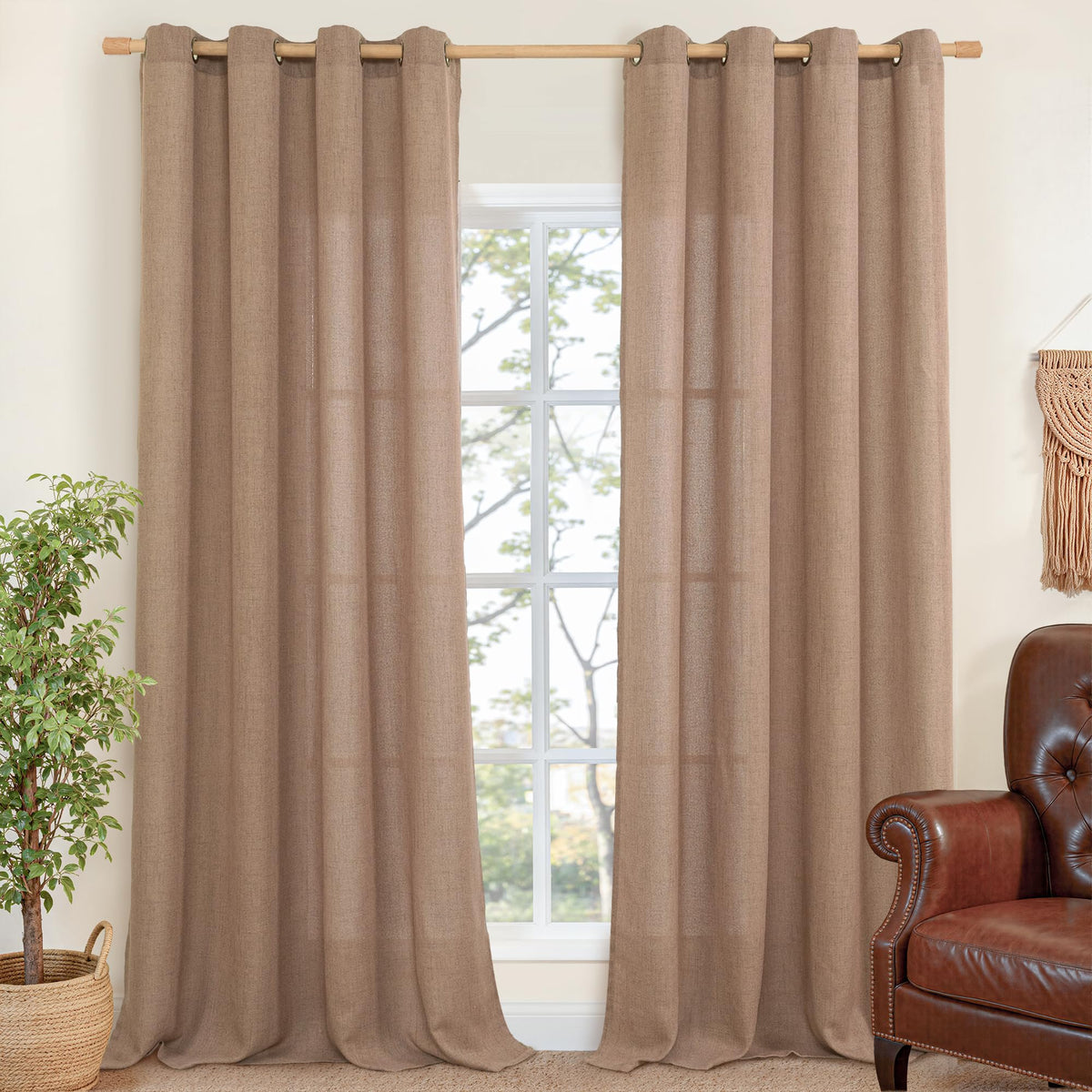 YoungsTex Linen Kitchen Window Curtains 40 Inch Length 2 Panels