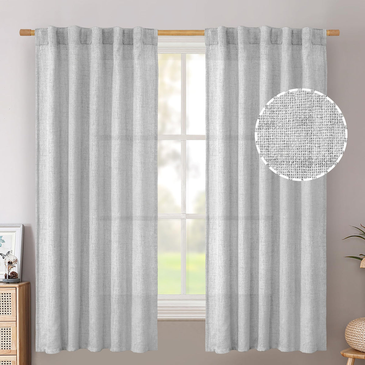 BGment White Linen Kitchen Curtains 40 Inch Length for Short Window