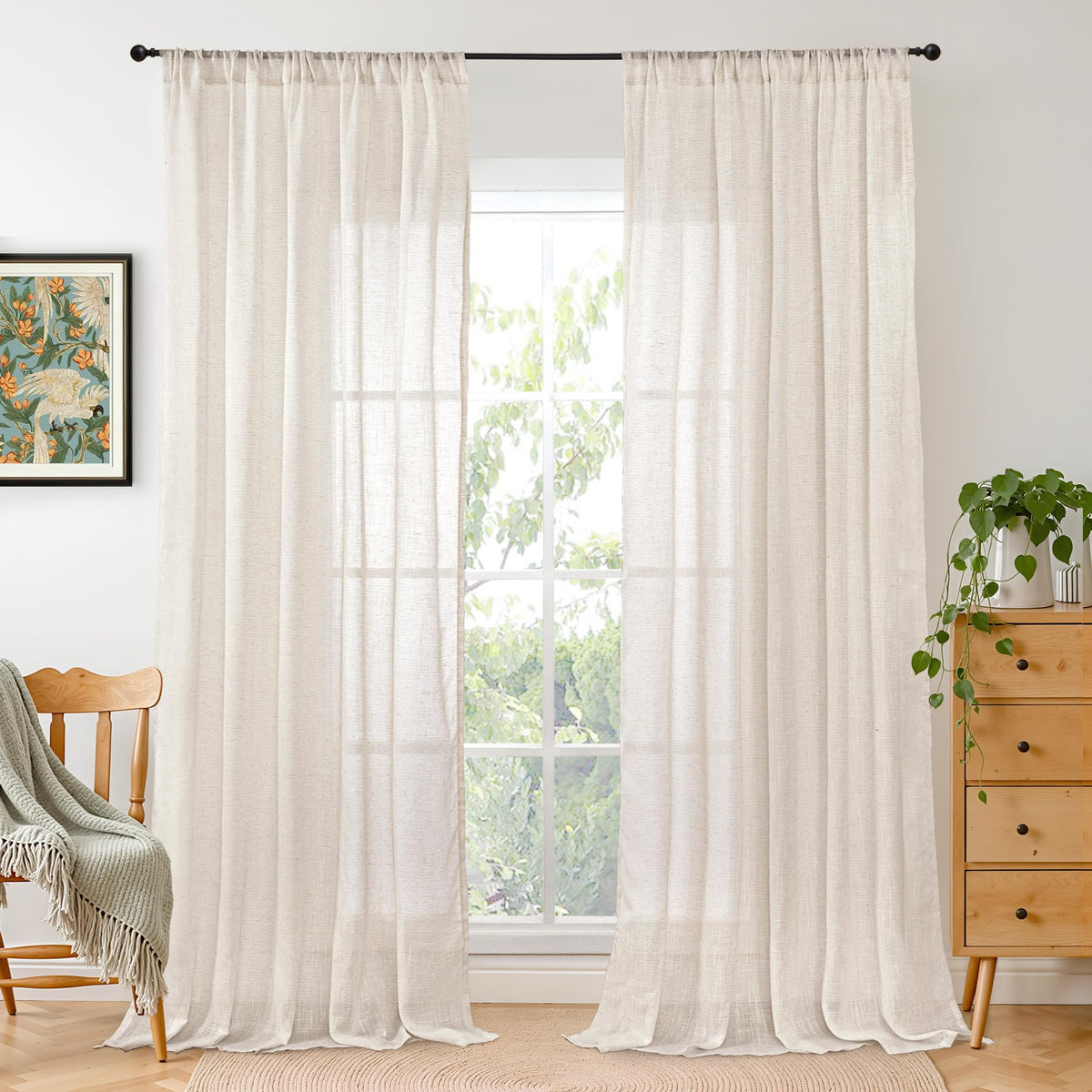 BGment Linen Kitchen Window Curtains Over Sink, 36 Inch Length Cafe Drapes