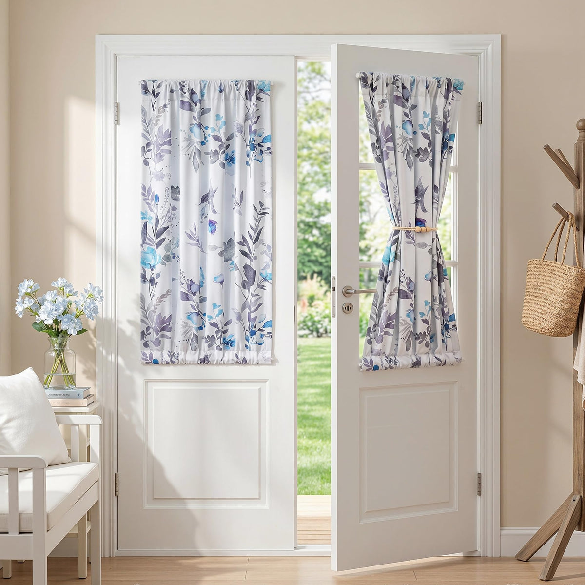 MYSKY HOME Floral Blackout Curtains 45 inch Length 2 Panels Yellow and Blue