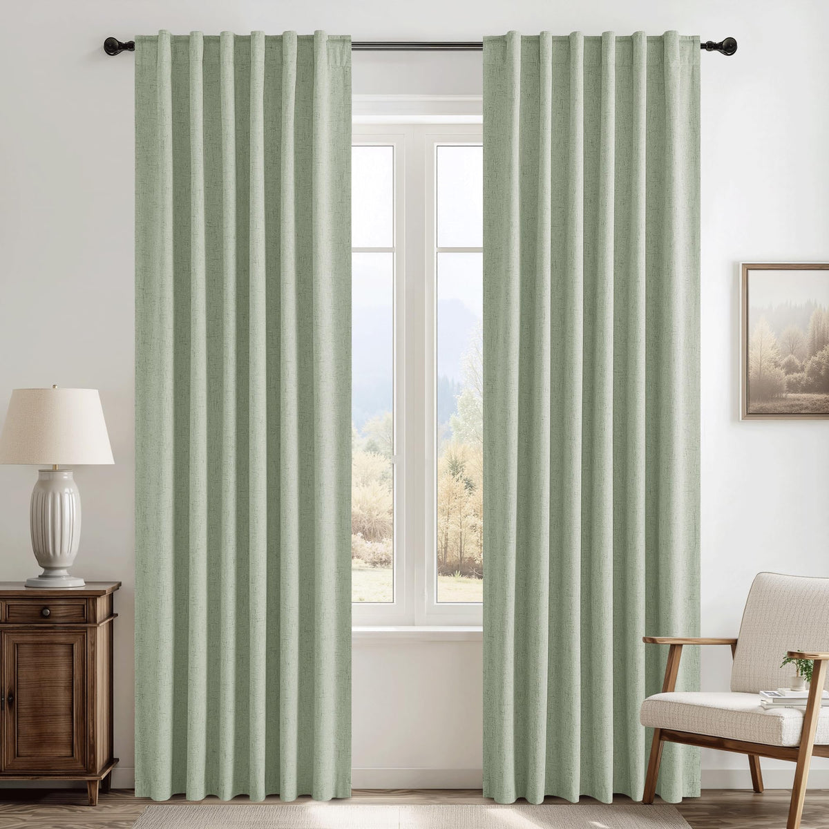 RYB HOME 45 Inch Long Natural Beige 100% Blackout Short Curtains