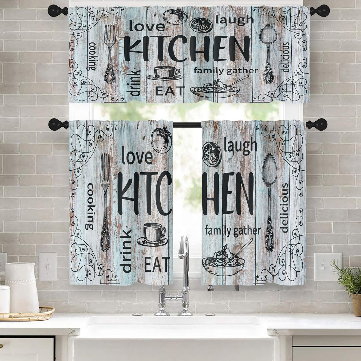 Kitchen Curtains Sets for Windows, 52x36 Inch, Farmhouse 3 Pack,