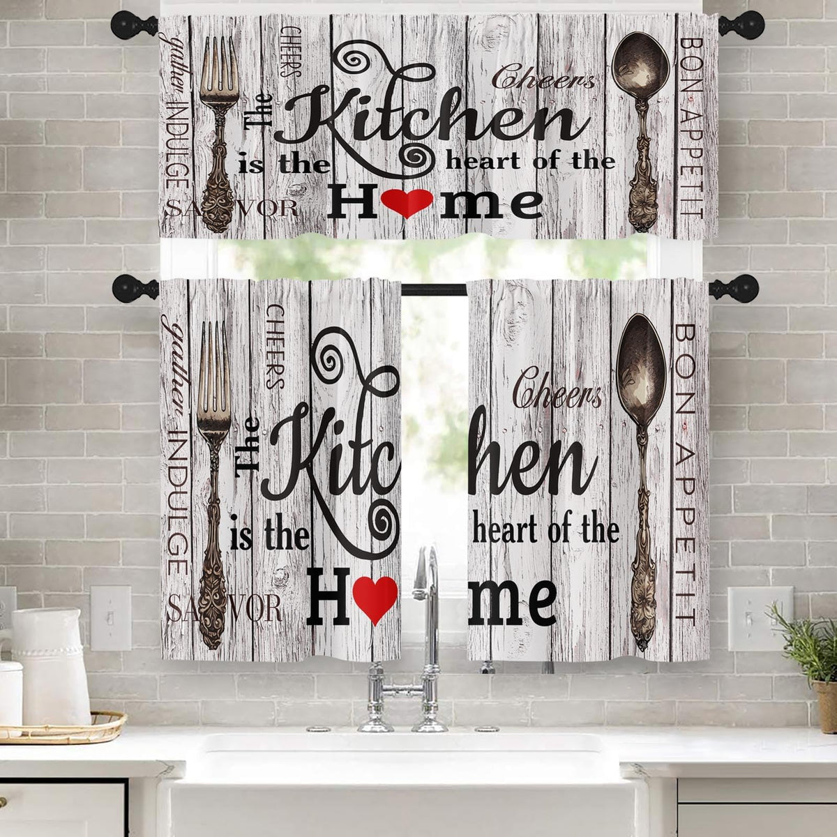 Kitchen Curtains Sets for Windows 52x36 Inch, 3 Pack Farmhouse Teal