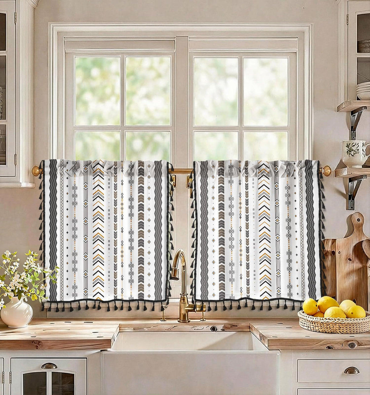 Miss Adola Boho Kitchen Tier Curtains, 36 Inch Length, Vintage Patchwork