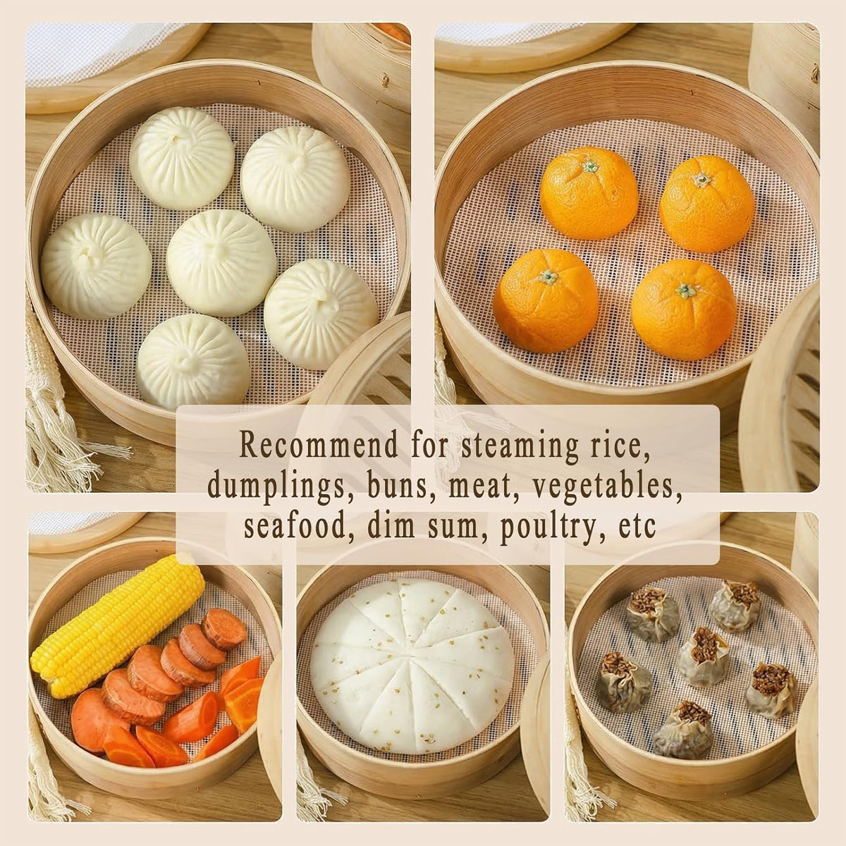 10 Inch Silicone Bamboo Steamer Liners 10 Pack – Non-Stick Round Reusable Steamer Mesh Pad Mats for Steaming Dumplings, Veggies & Dim Sum Rice Buns Fish