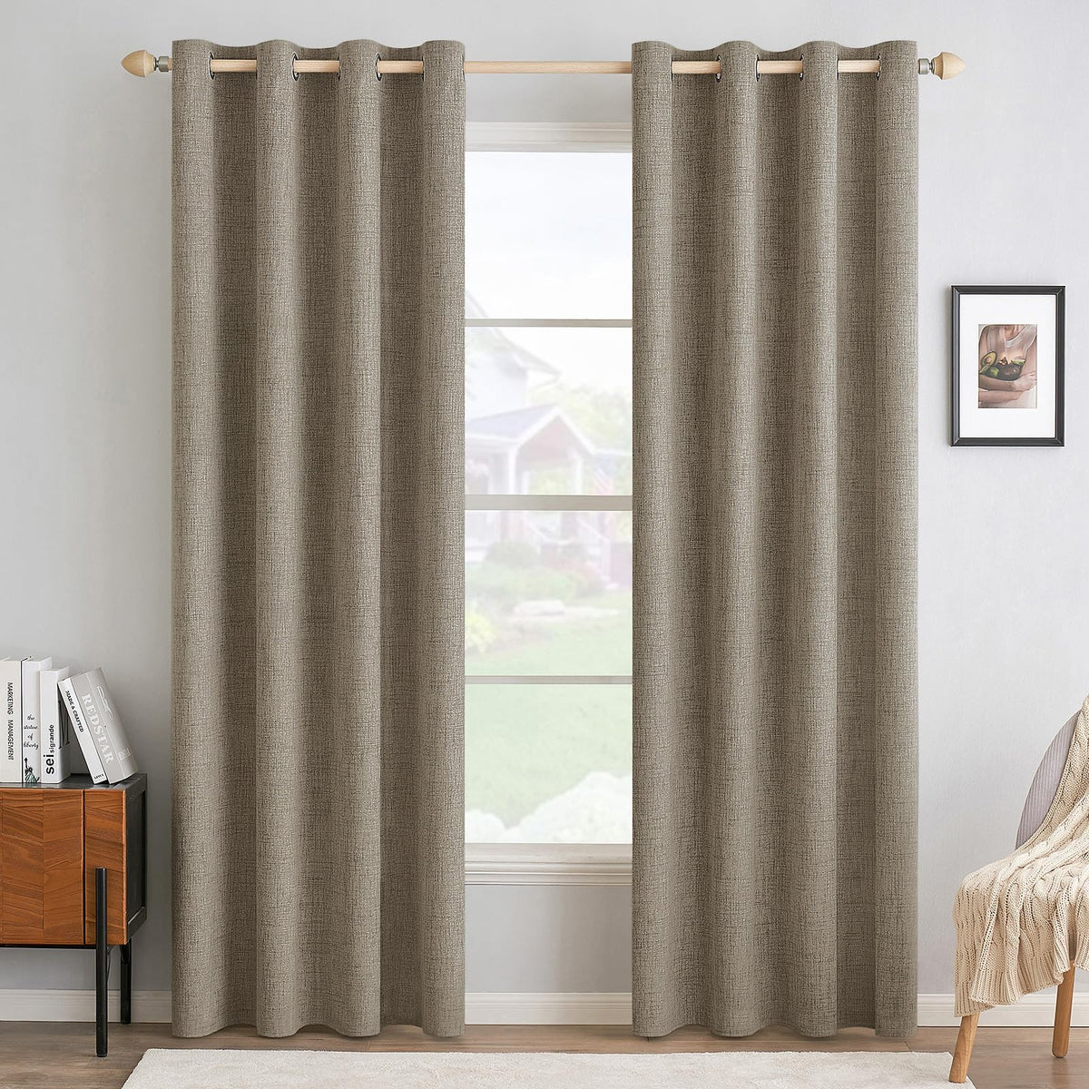 MIULEE 100% Blackout Linen Curtains for Bedroom 52x54 Inches Natural Beige