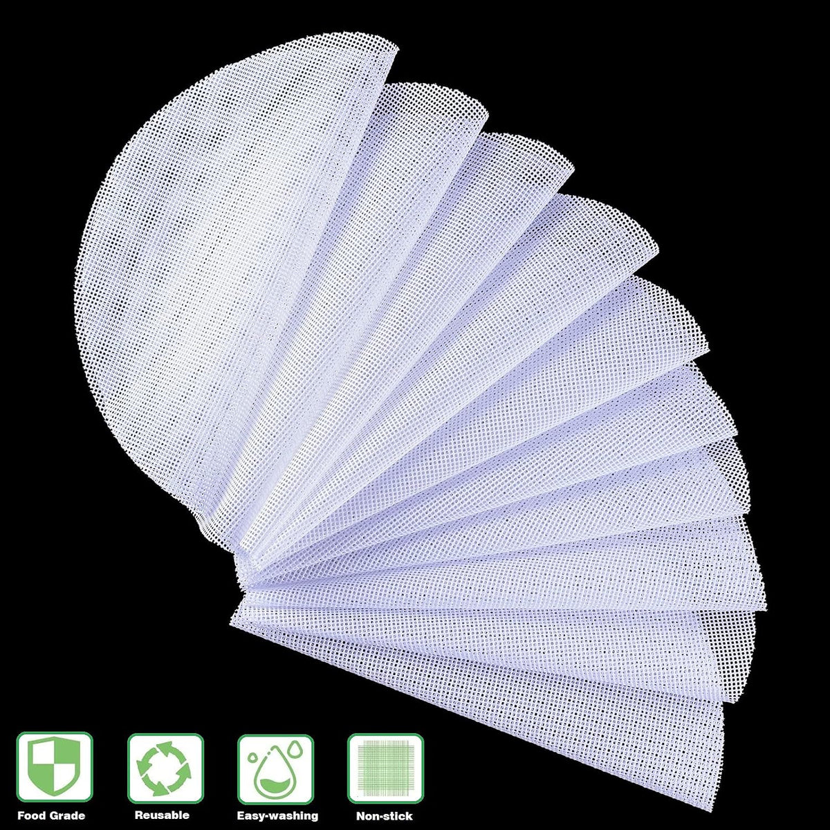 10Pcs Round Silicone Steamer Liners,11inch Non-stick Silicone Steamer Mesh Mat,Reusable Bamboo Steamer Liner Pad Dim Sum Mesh for Home Kitchen Cooking (10, 11 x 11 inch)