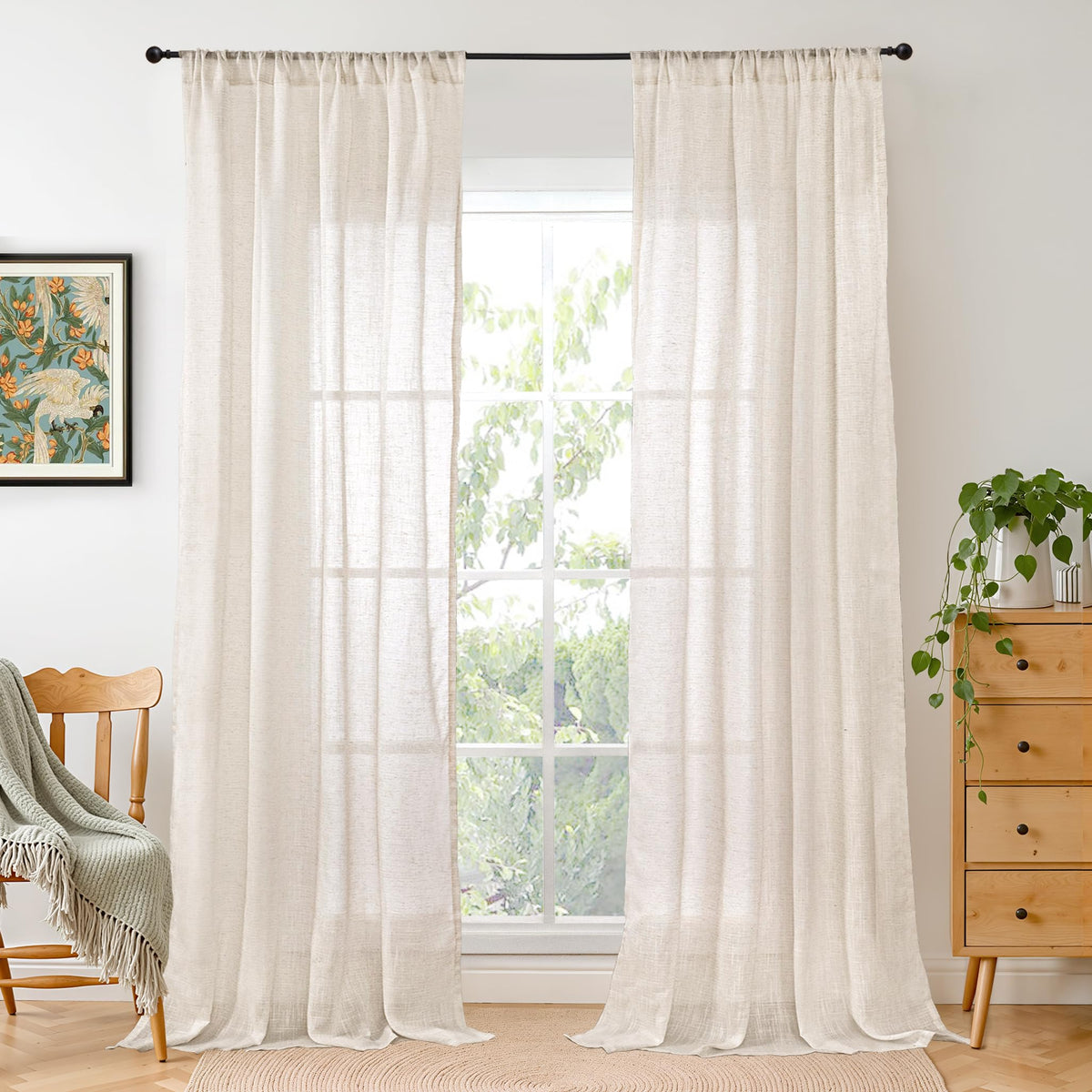 BGment Linen Kitchen Window Curtains Over Sink, 36 Inch Length Cafe Drapes