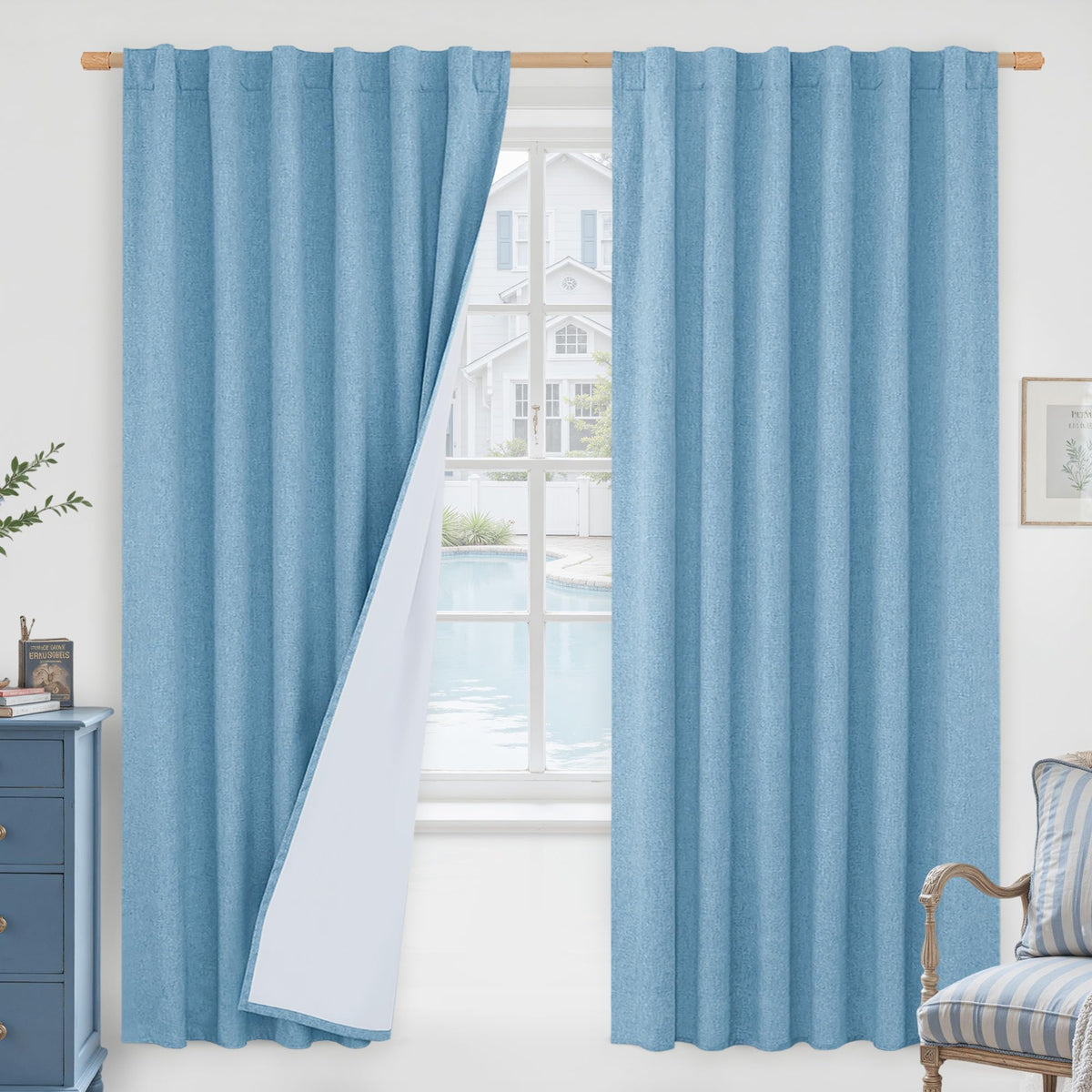 LAMIT Full Blackout Linen Kitchen Window Curtains 36 Inches Long, Ivory