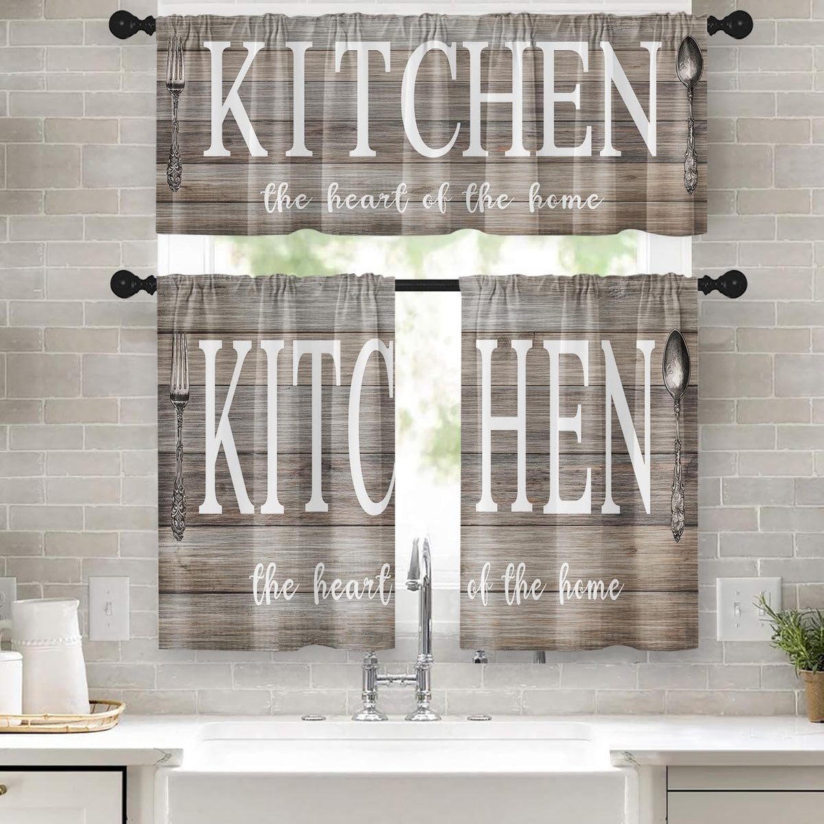 Kitchen Curtains Sets for Windows 52x36 Inch, 3 Pack Farmhouse Teal
