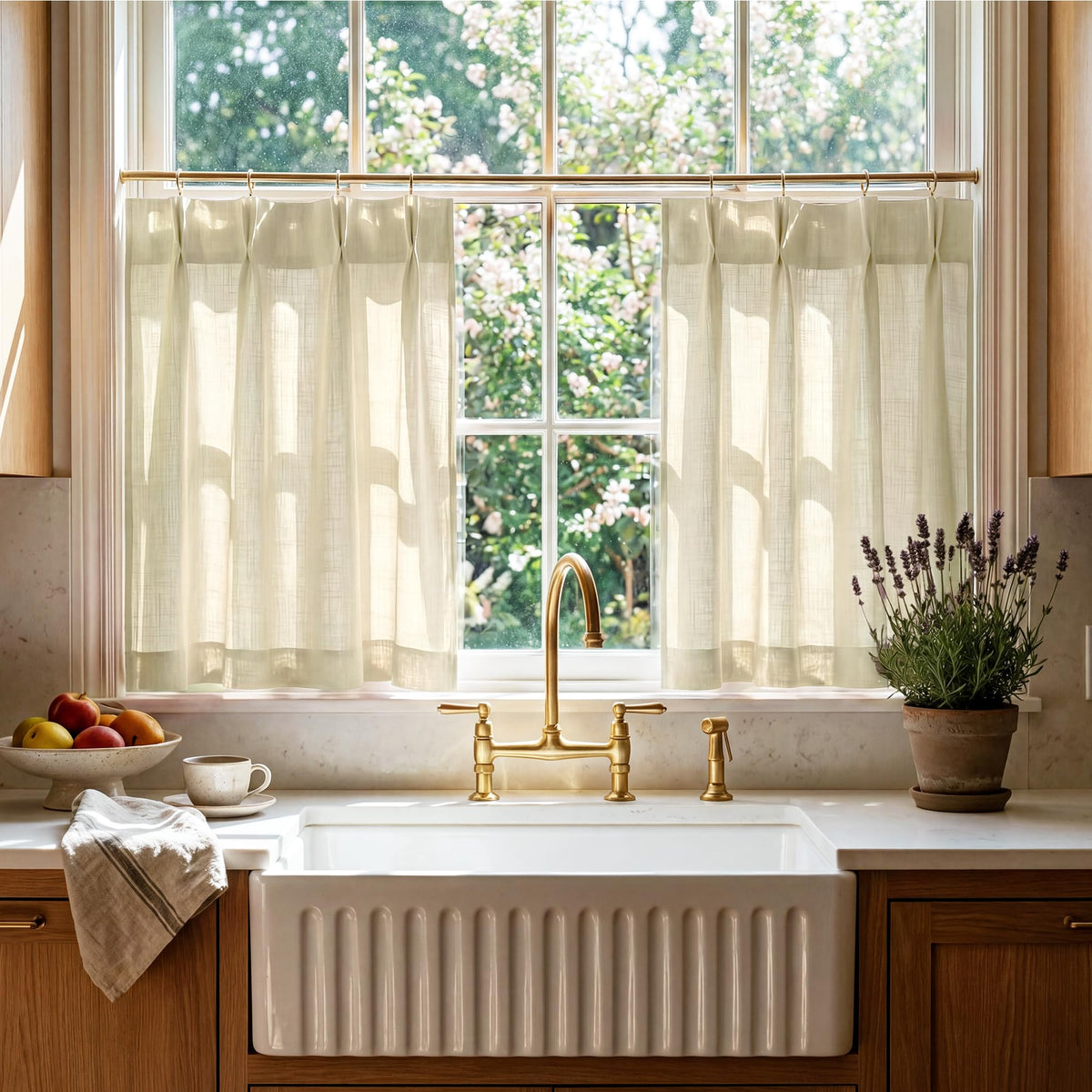 RYB HOME Pinch Pleated Kitchen Curtains Over Sink 36 Inches for Bathroom