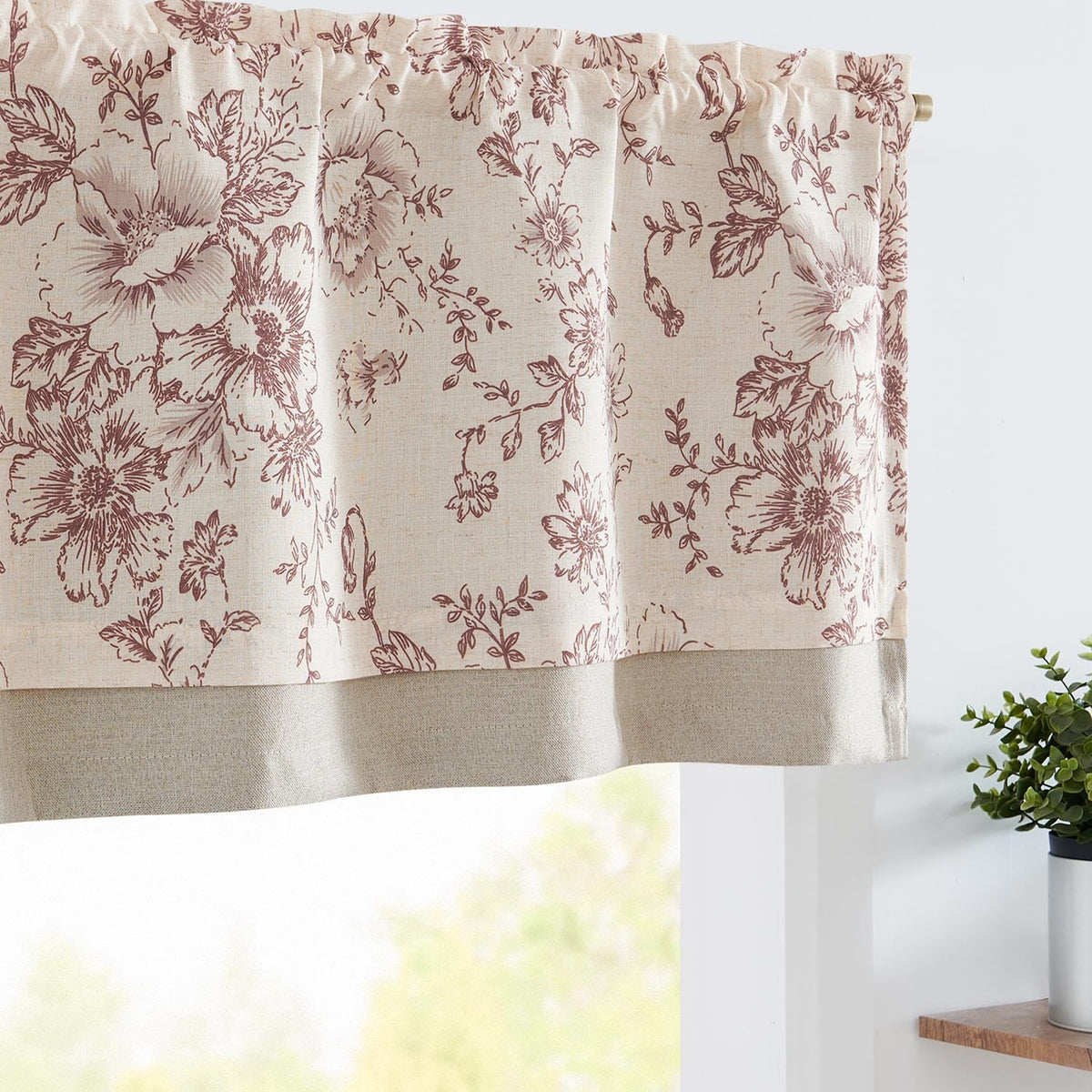 jinchan Floral Linen Kitchen Valance Curtain, 50x18, 1 Panel, Green