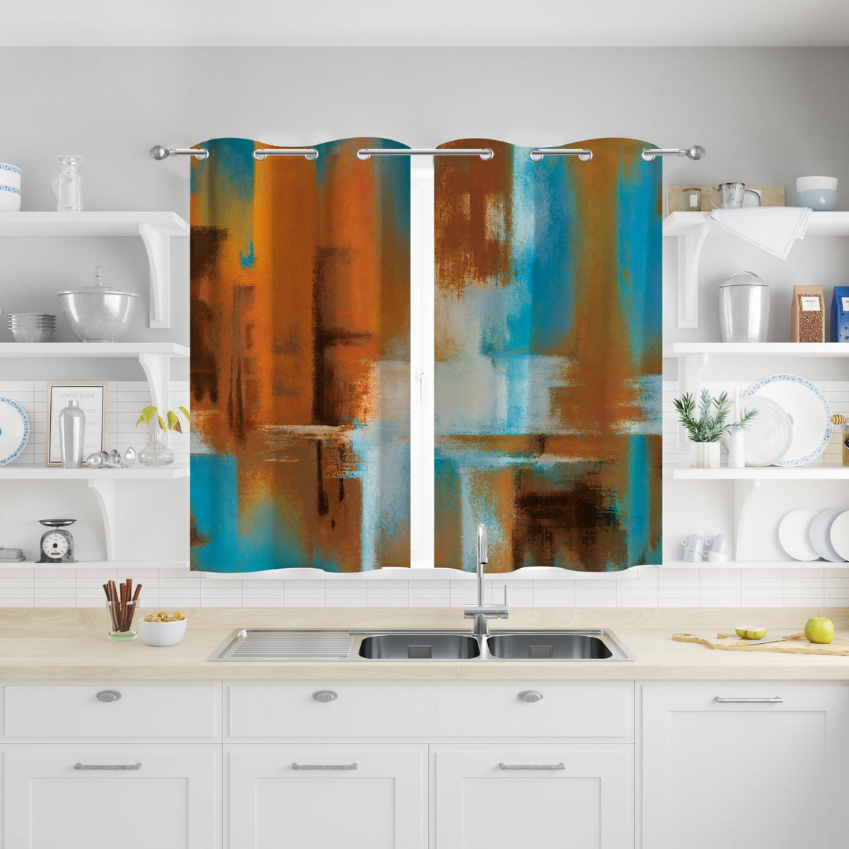 Asuexpect Burnt Orange Abstract Curtains for Kitchen, 26W x 36L, 2 Panels