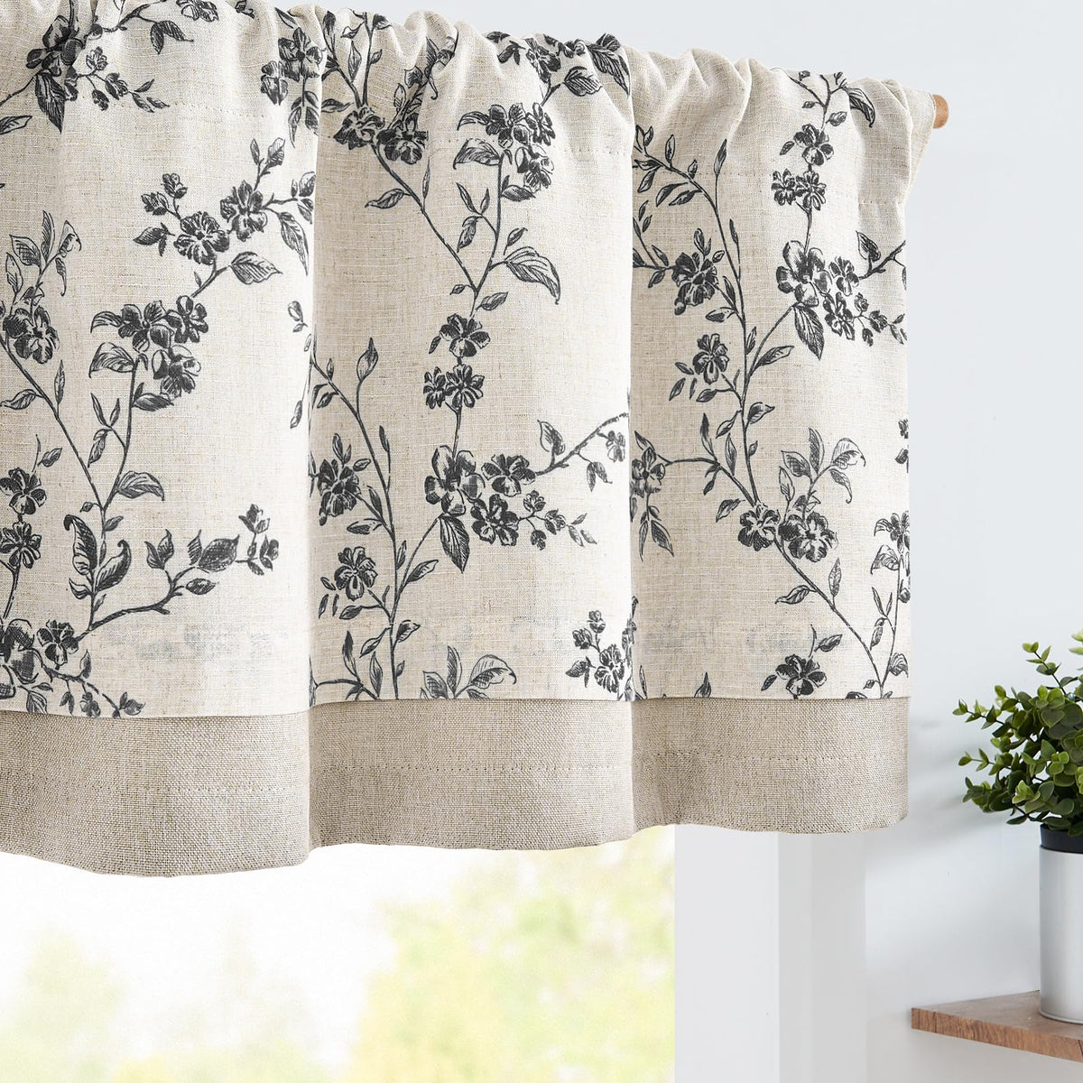 jinchan Amlie Floral Linen Valance Curtain Farmhouse 1 Panel 16 Inch Green
