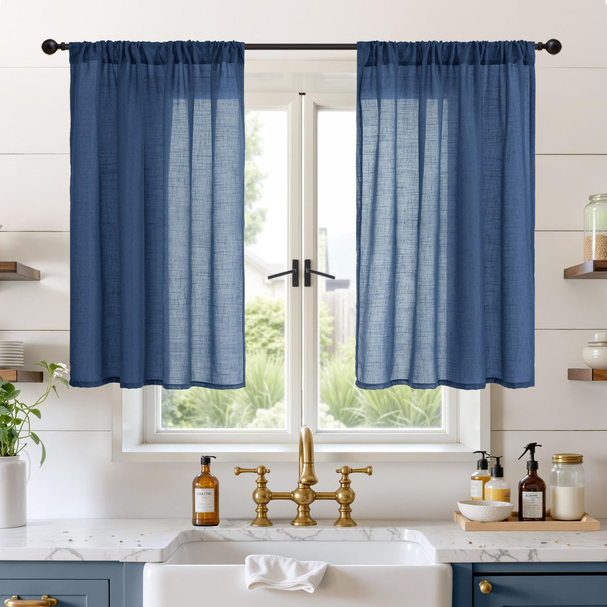 BGment Linen Kitchen Window Curtains Over Sink, 36 Inch Length Cafe Drapes