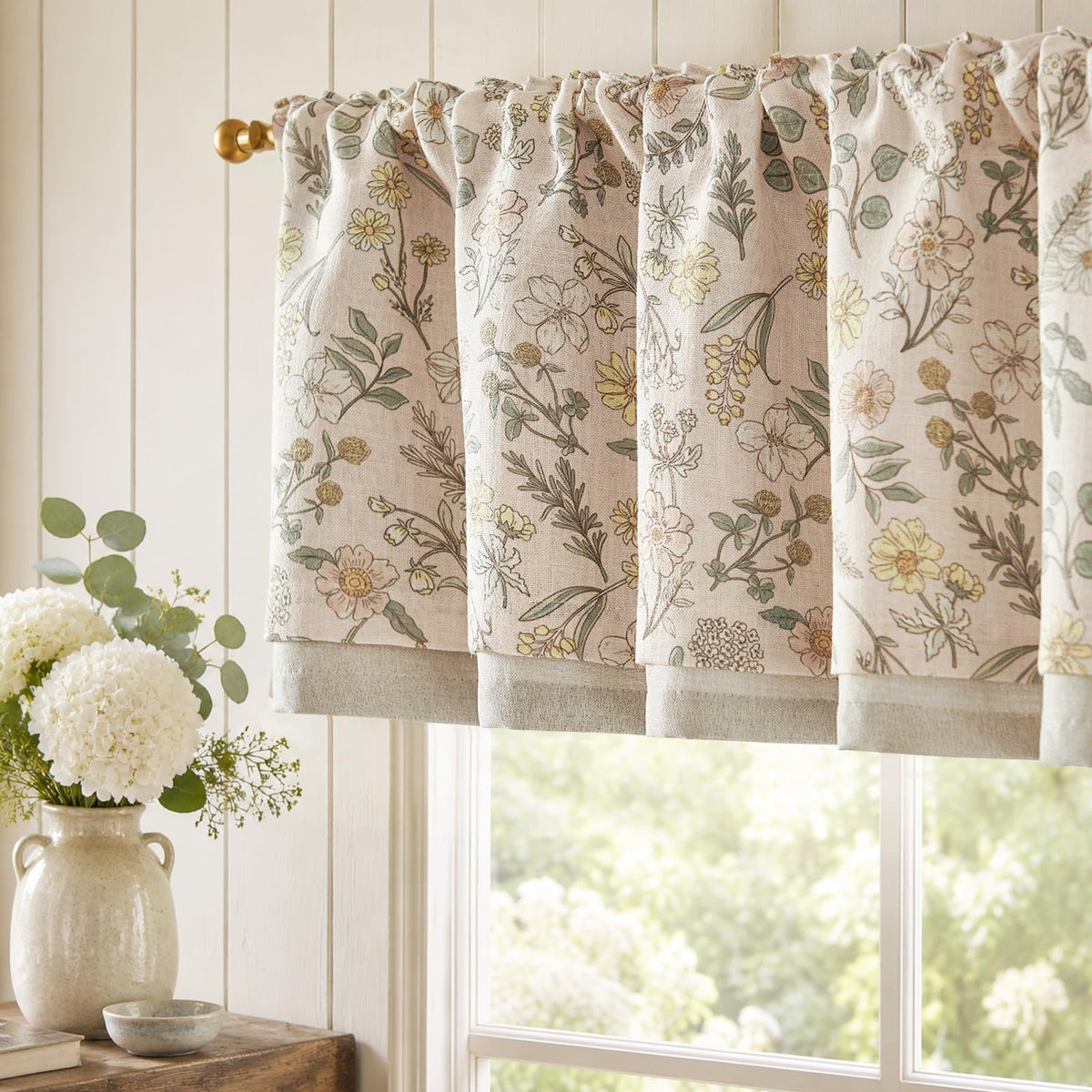 jinchan Floral Linen Kitchen Valance Curtain, 50x16, 1 Panel, Black