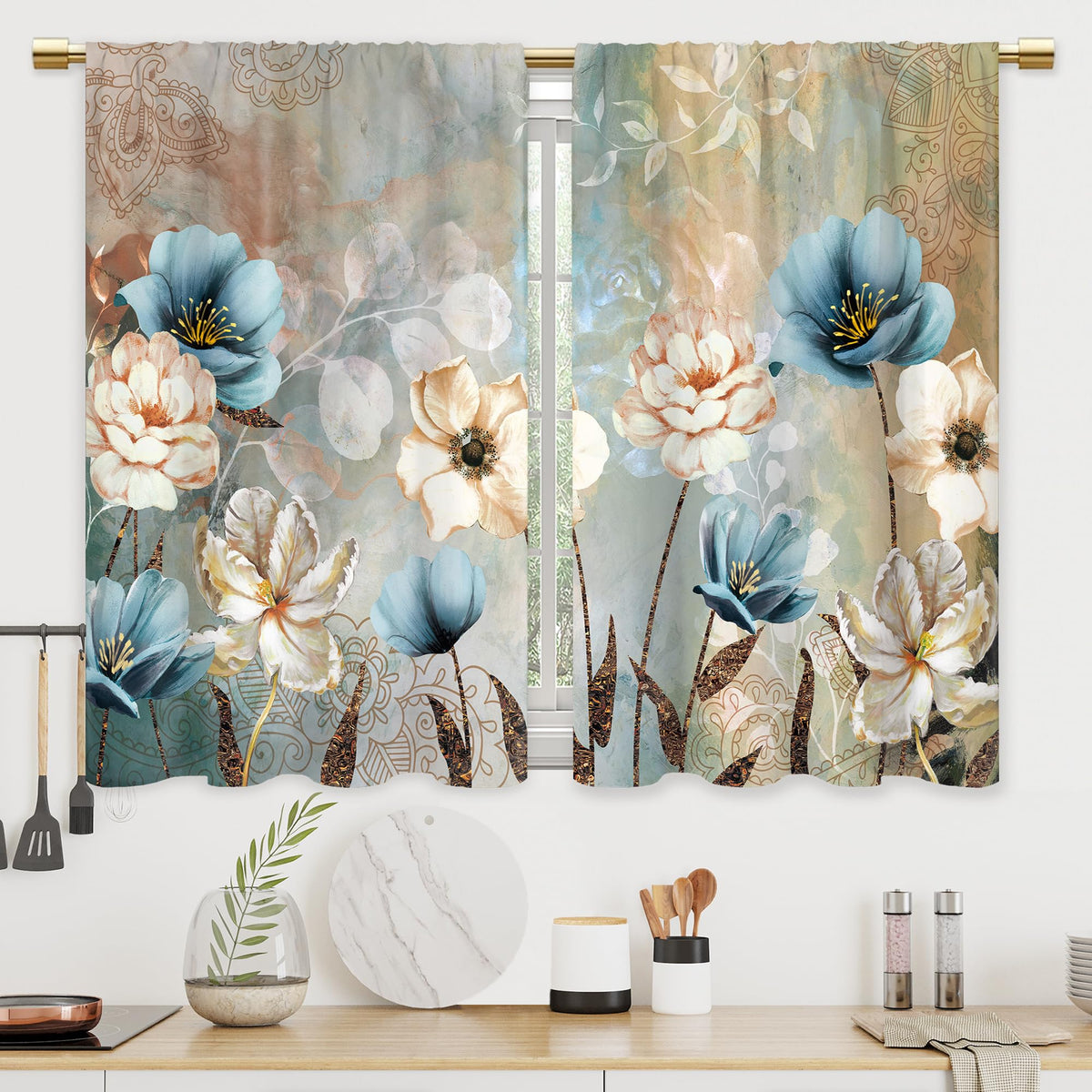 Farmhouse Rooster Kitchen Curtains Rustic Country Bathroom Curtains Window Treatment Drapes Tier Sunflower Vintage Cafe Small Bedroom Short French Door Curtains 2 Panels 27.5x39 Inch