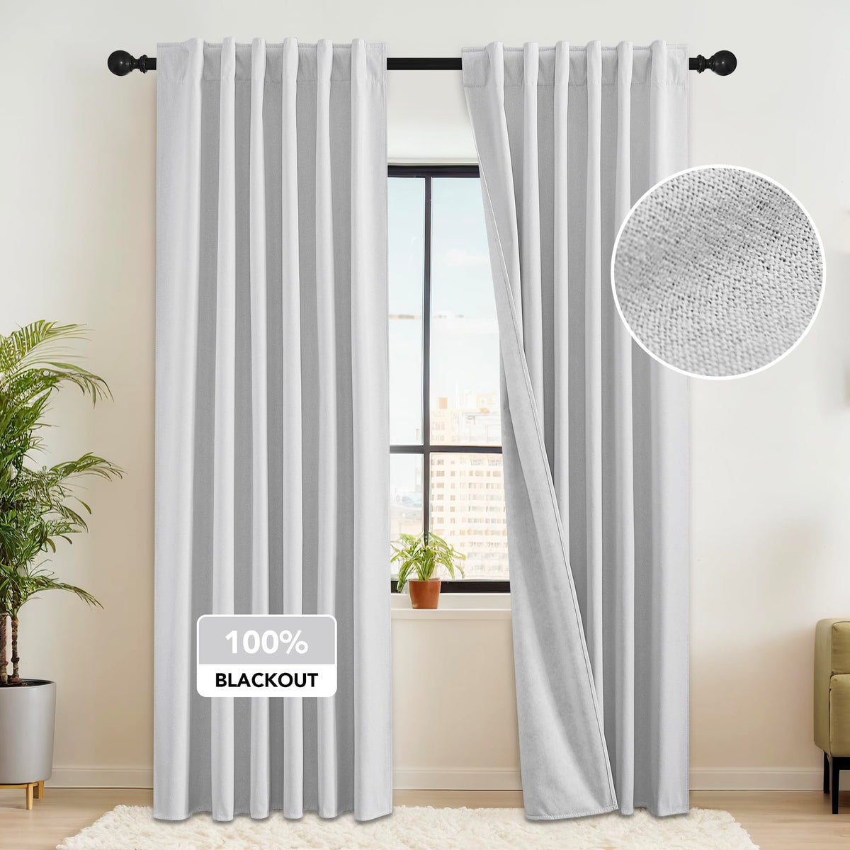 RYB HOME 45 Inch Long Natural Beige 100% Blackout Short Curtains