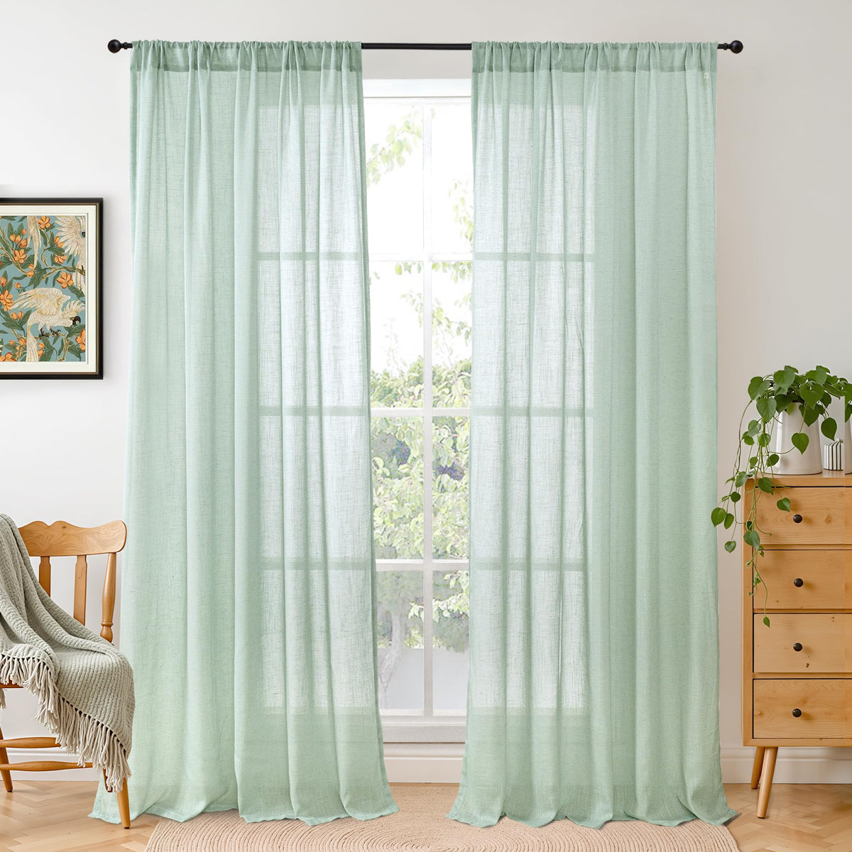 BGment Linen Kitchen Window Curtains Over Sink, 36 Inch Length Cafe Drapes