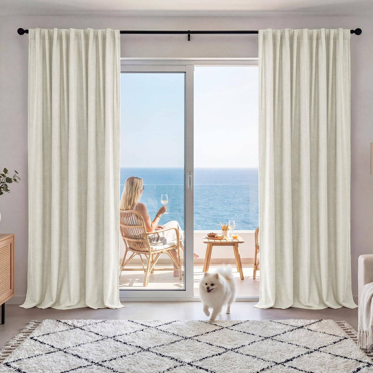 RYB HOME 45 Inch Long Natural Beige 100% Blackout Short Curtains