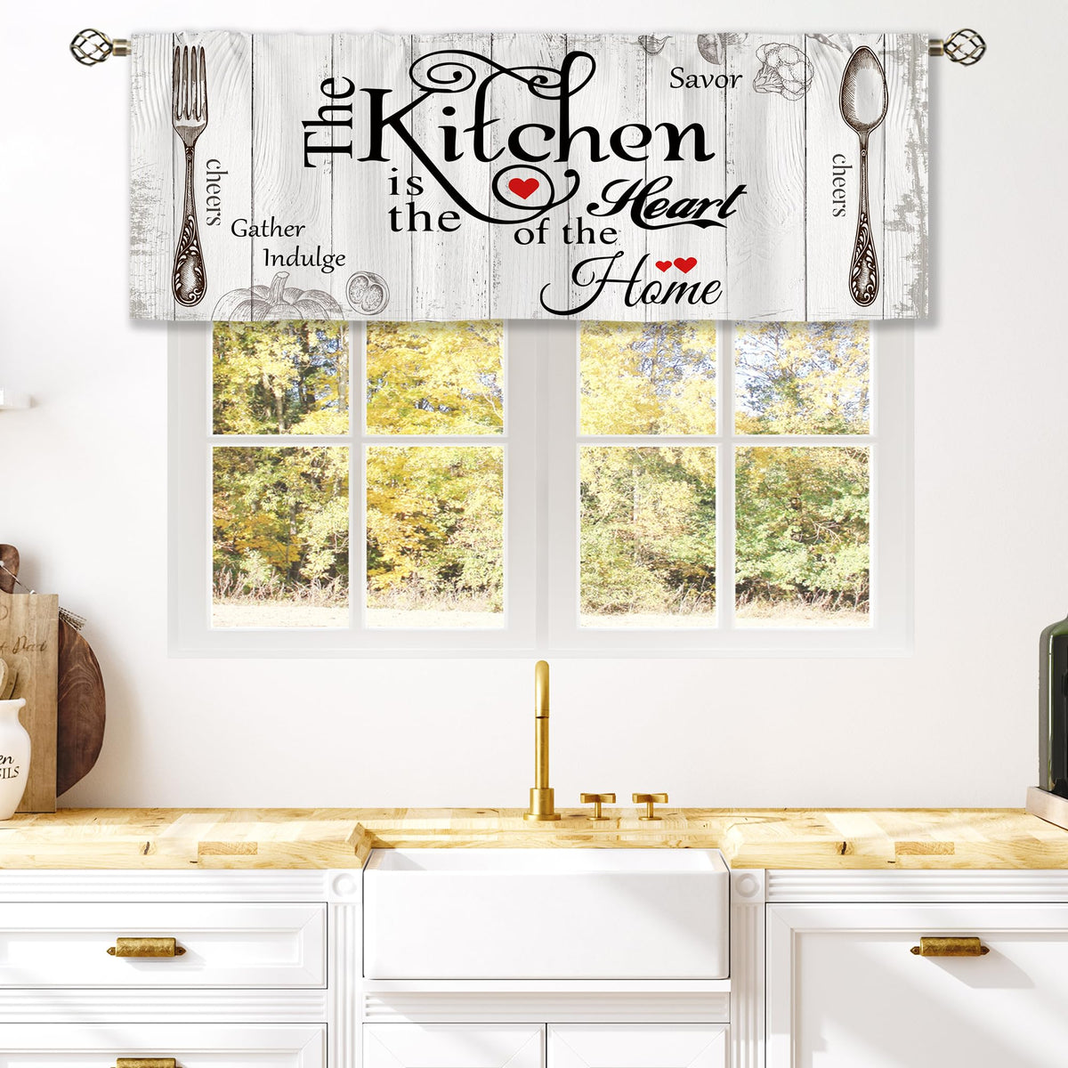 Teal Farmhouse Daisy Kitchen Curtains Wooden Flower Small Short Cafe Window Curtains Rustic Floral Butterfly Country Bathroom Drapes Treatment Tier Curtains 2 Panels (27.5x39 Inch)