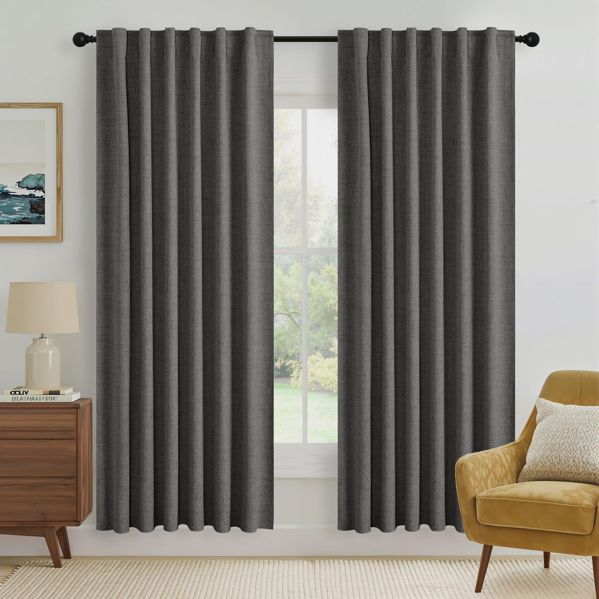 RYB HOME 45 Inch Long Natural Beige 100% Blackout Short Curtains