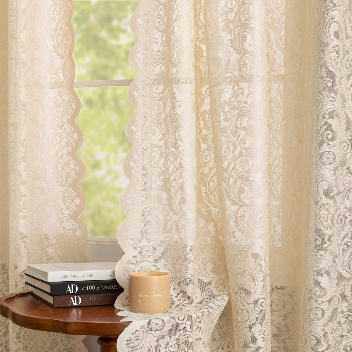ALIGOGO Short White Lace Kitchen Curtains 36 Length 2 Panels W26 x L36 Inch