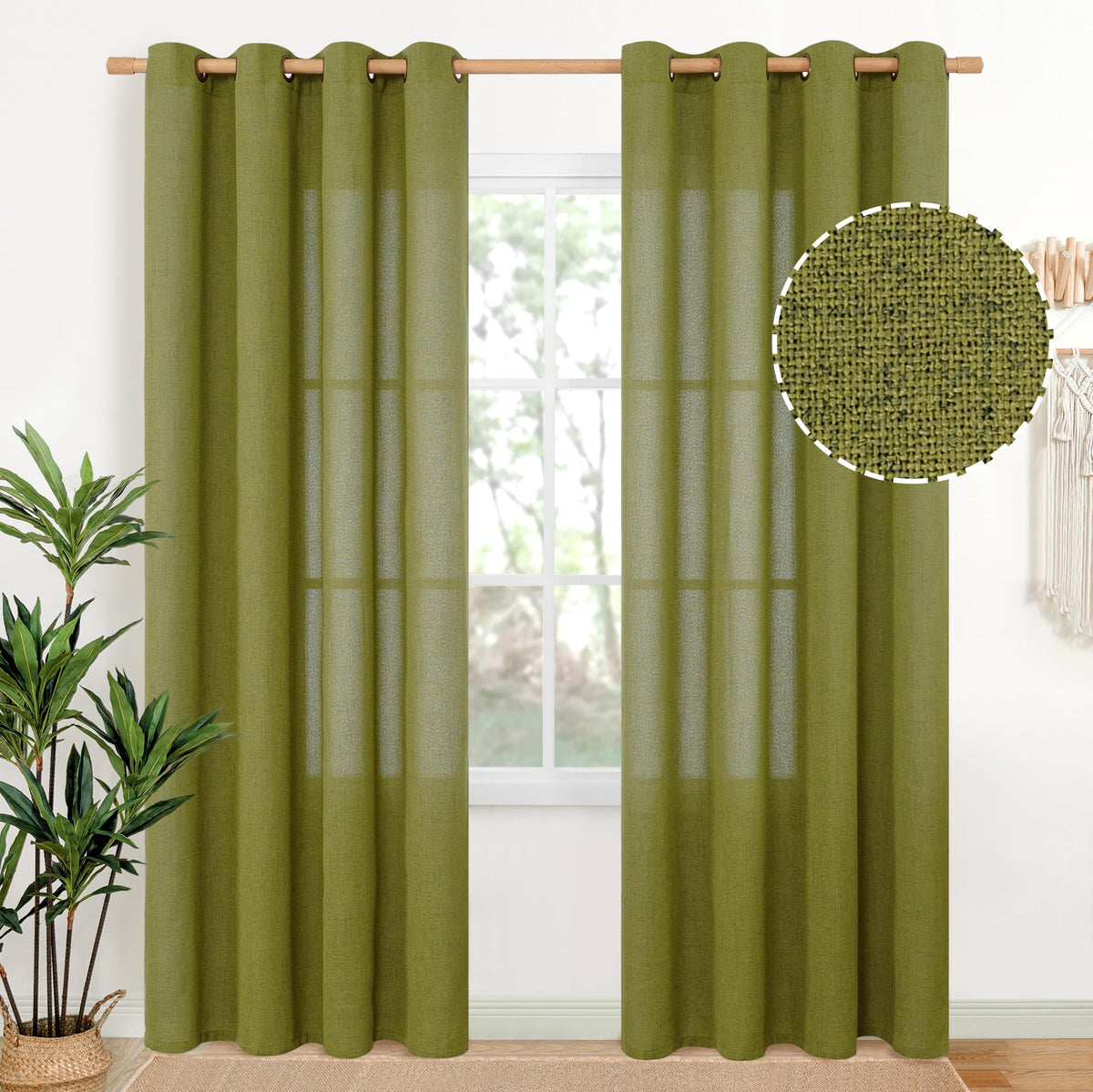 YoungsTex Linen Kitchen Window Curtains 40 Inch Length 2 Panels