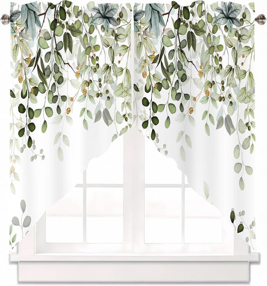 Sage Green Eucalyptus Leaves Swag Curtains 1 Pair, 28x36 in