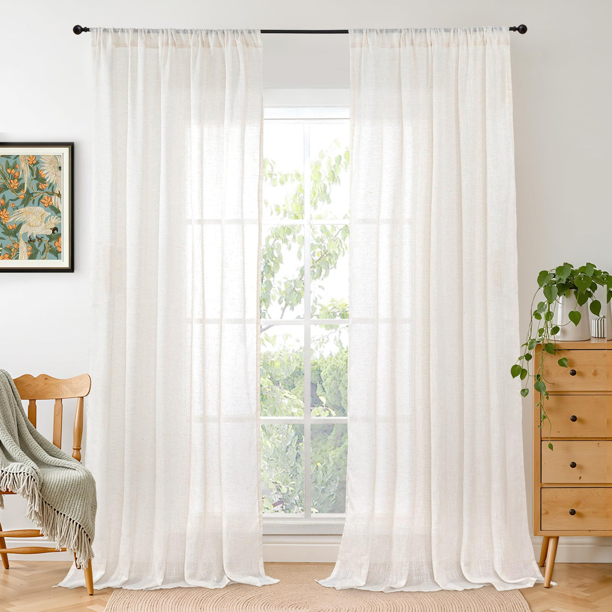 BGment Linen Kitchen Window Curtains Over Sink, 36 Inch Length Cafe Drapes