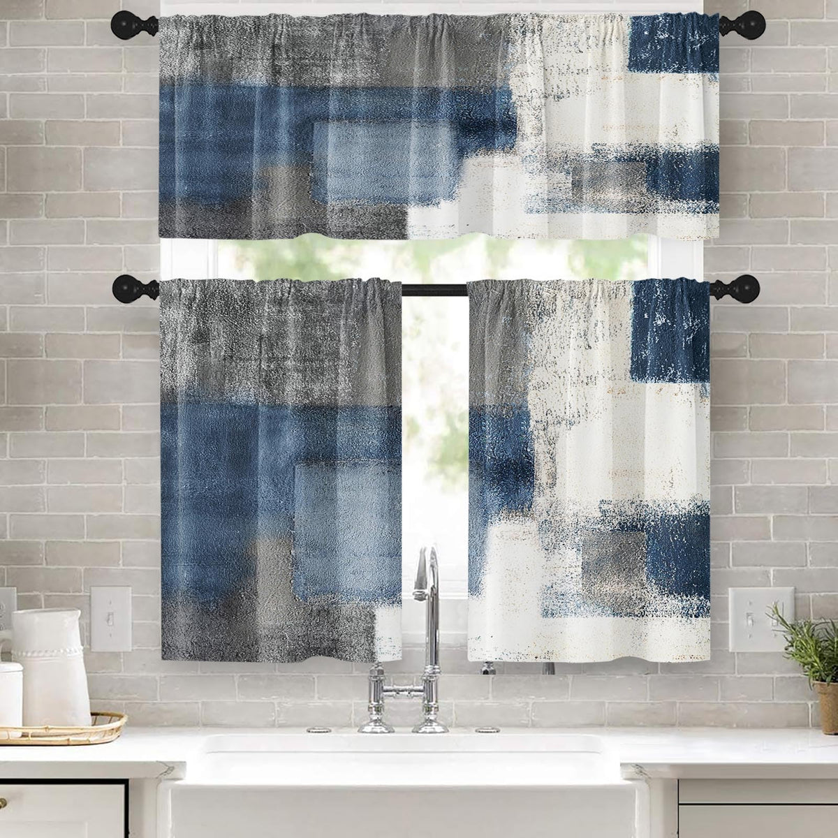 Kitchen Curtains Sets for Windows, 52x36 Inch, 3 Pack Abstract