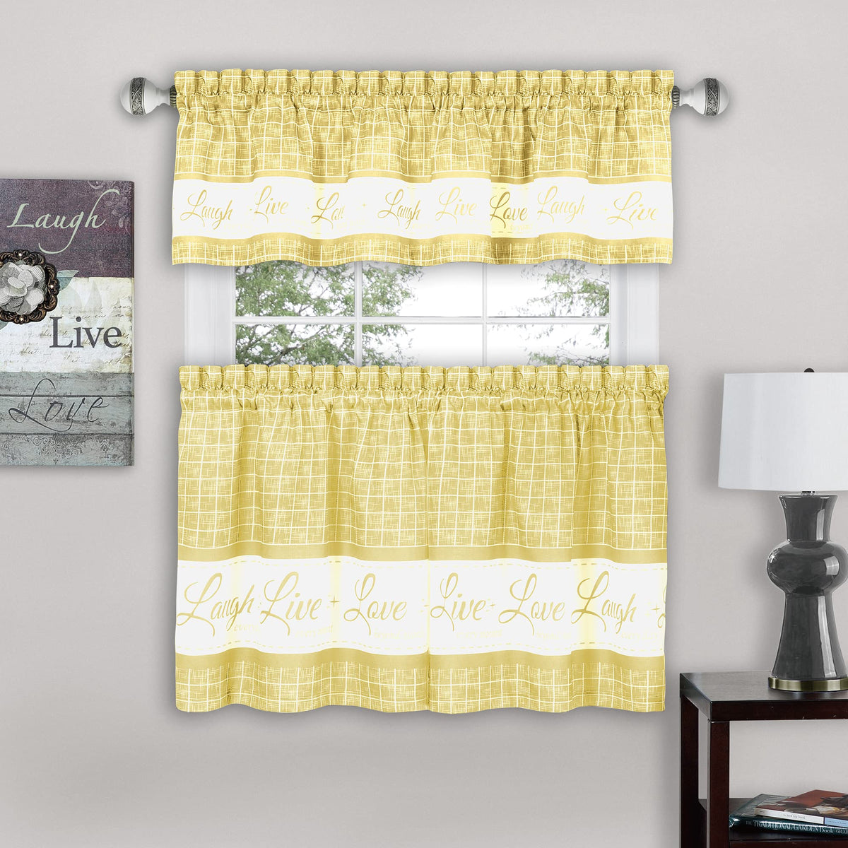 ACHIM Tier and Valance Curtain Set, 58 x 24 in, Charcoal, Light Filtering